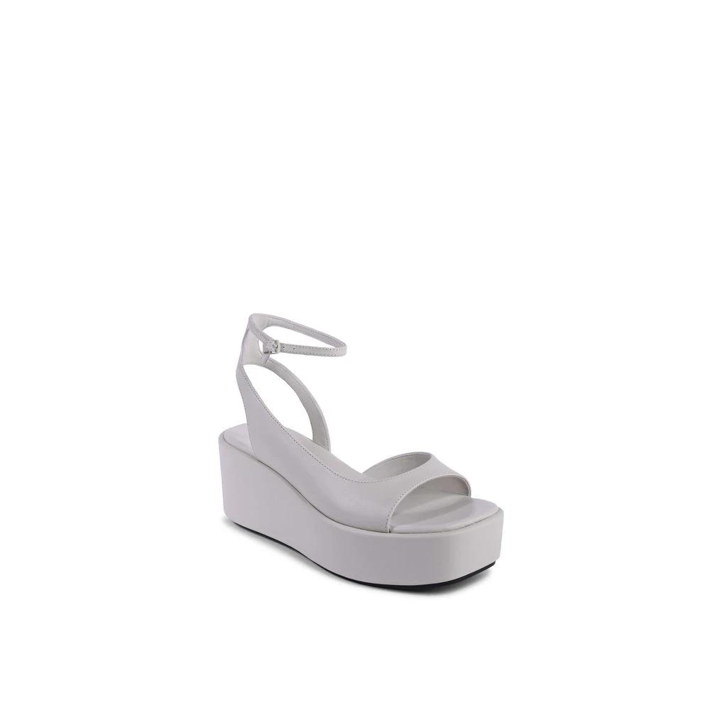 Calvin Klein Beige Leather Platform Sandals by Calvin Klein