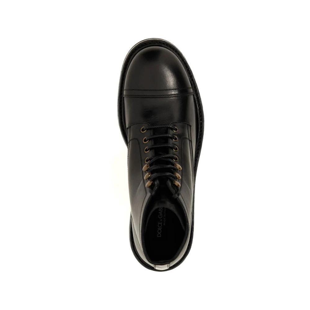 Dolce & Gabbana Black Calfskin Lace-Up Boots