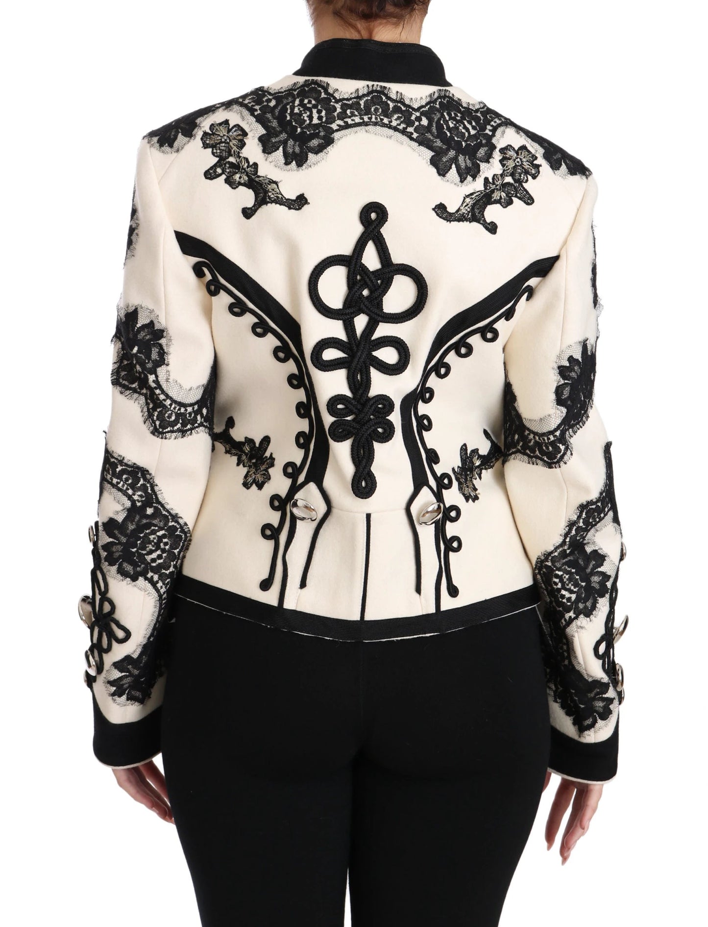 Dolce & Gabbana White Wool Black Floral Baroque Jacket by Dolce & Gabbana