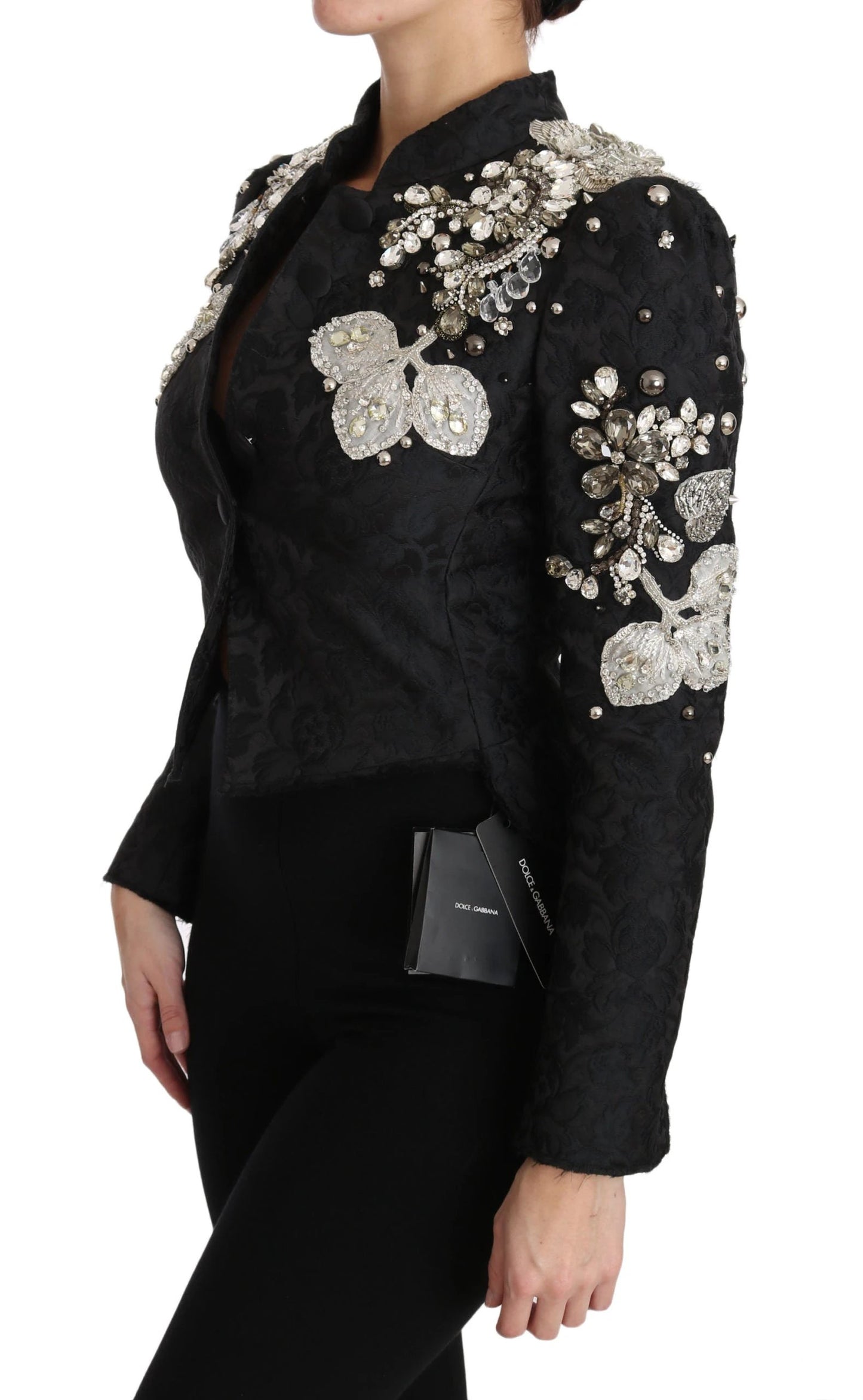 Dolce & Gabbana Black Jacquard Crystal Floral Jacket by Dolce & Gabbana