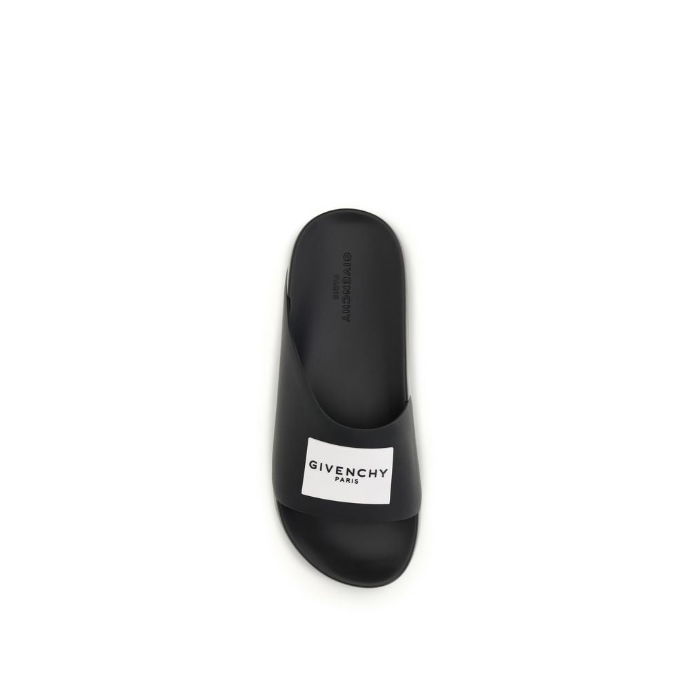 Givenchy – Mules Label Slide en Caoutchouc Noir | Design Asymétrique | AW26
