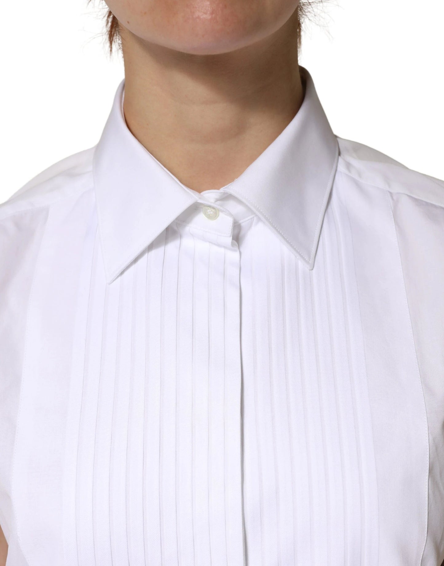 Dolce & Gabbana White Cotton Pleated Sleeveless Button Down Top by Dolce & Gabbana