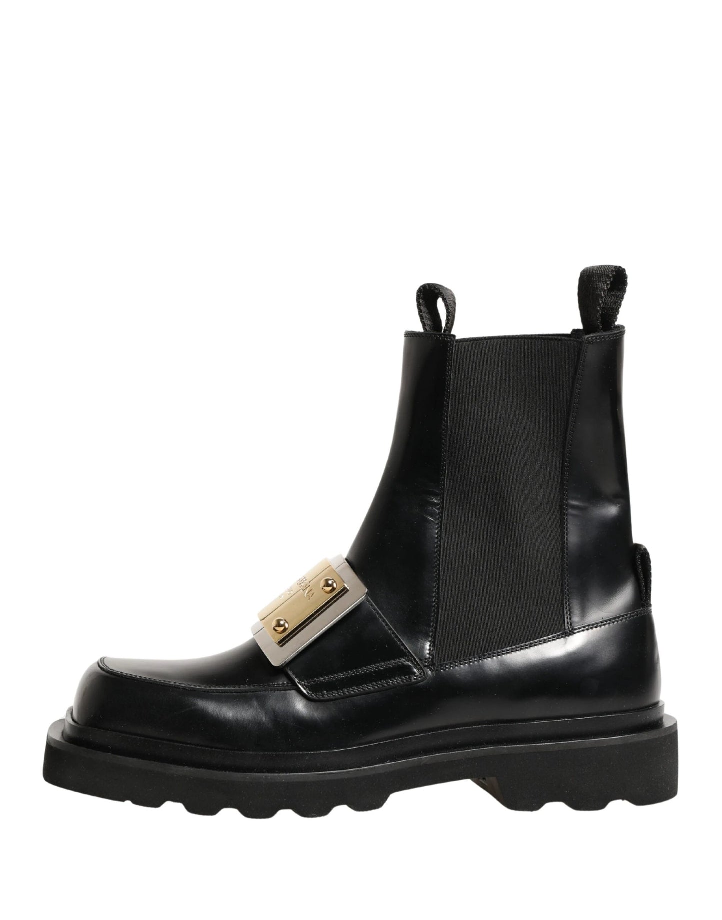 Dolce & Gabbana Black Leather Logo Plaque Ankle Boots Shoes by Dolce & Gabbana