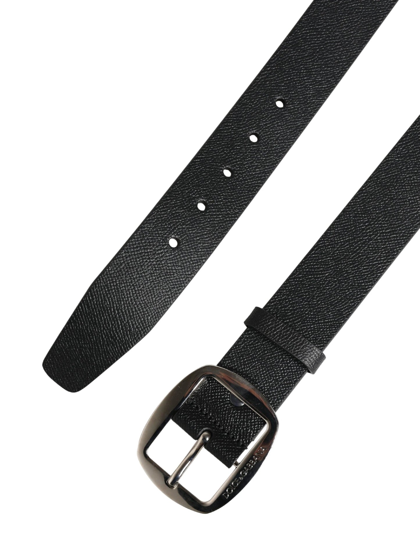 Dolce & Gabbana Black Calf Leather Silver Metal Buckle Belt by Dolce & Gabbana