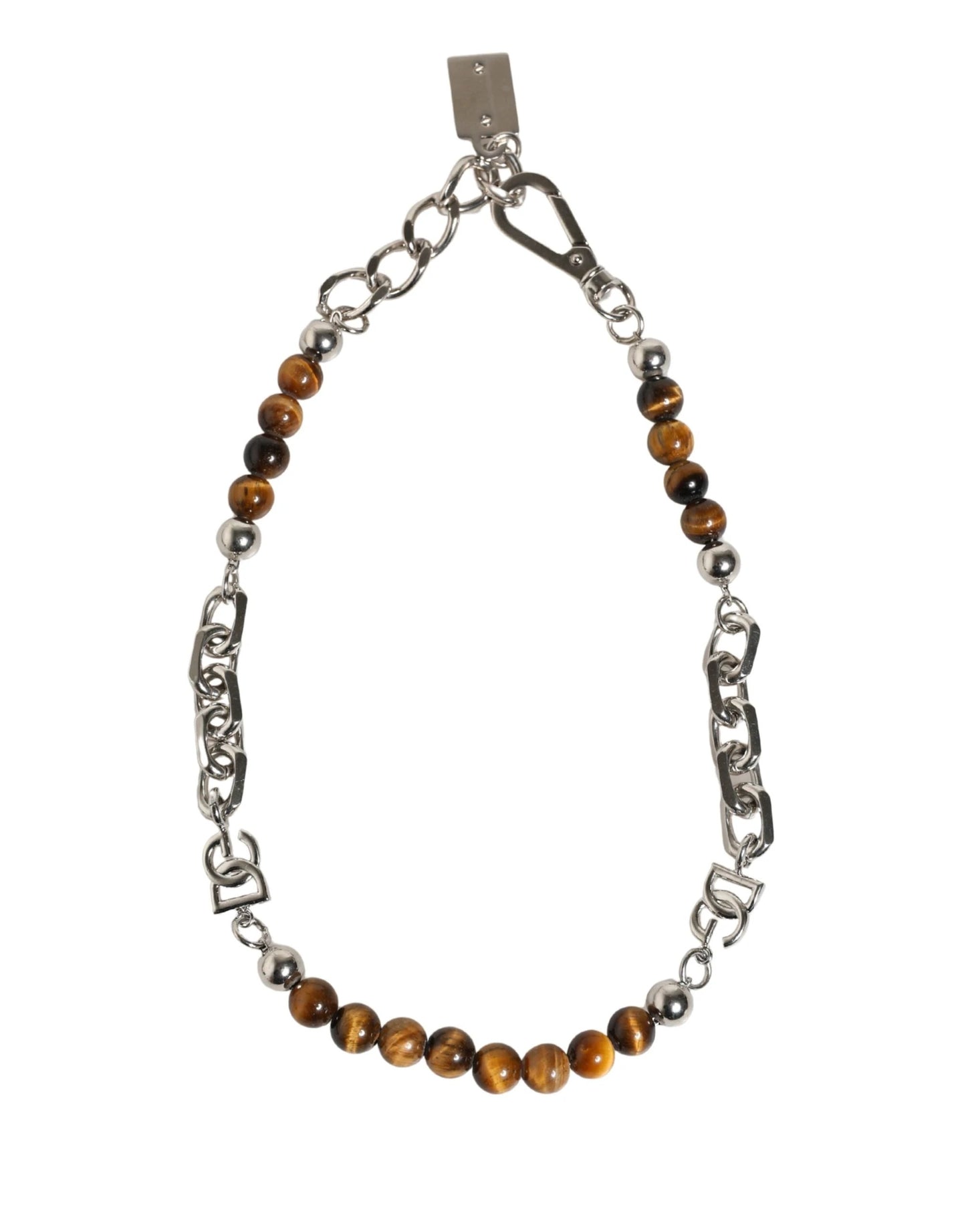 Dolce & Gabbana Silver Tone Brass Chain Beaded Gem DG Logo Bracelet by Dolce & Gabbana