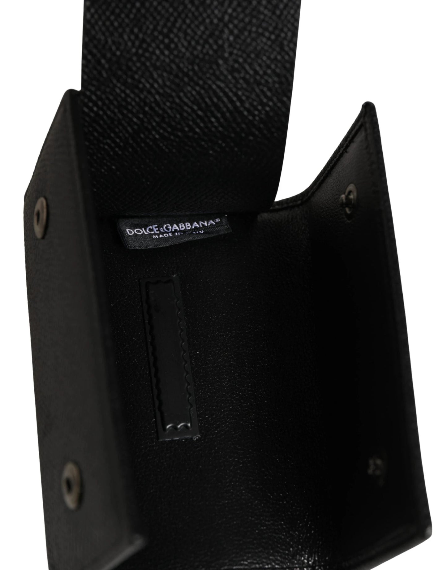 Dolce & Gabbana Black Leather Silver Metal Logo Plaque Trifold Keyring by Dolce & Gabbana