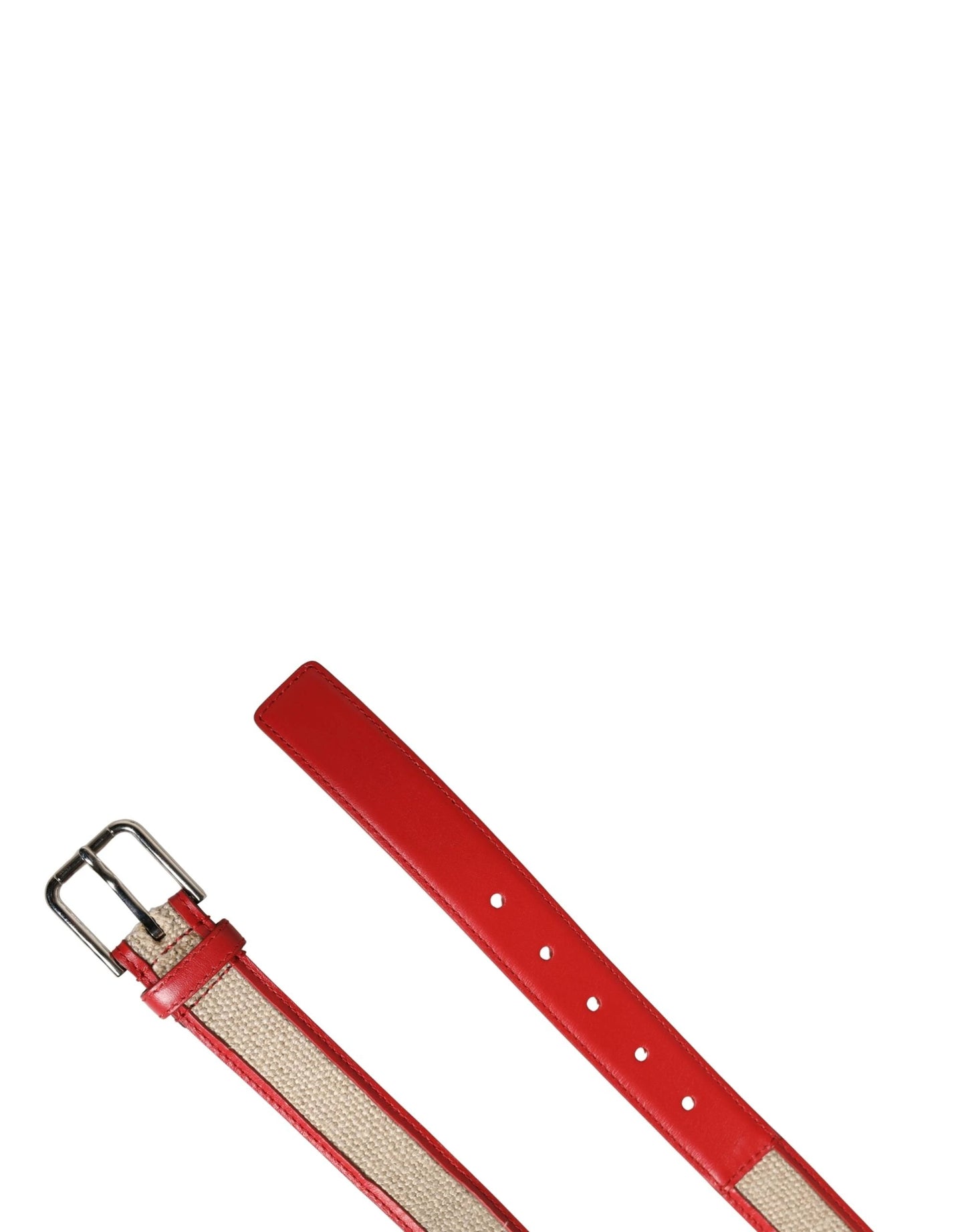 Dolce & Gabbana Men Beige Red Woven Leather Metal Buckle Belt by Dolce & Gabbana