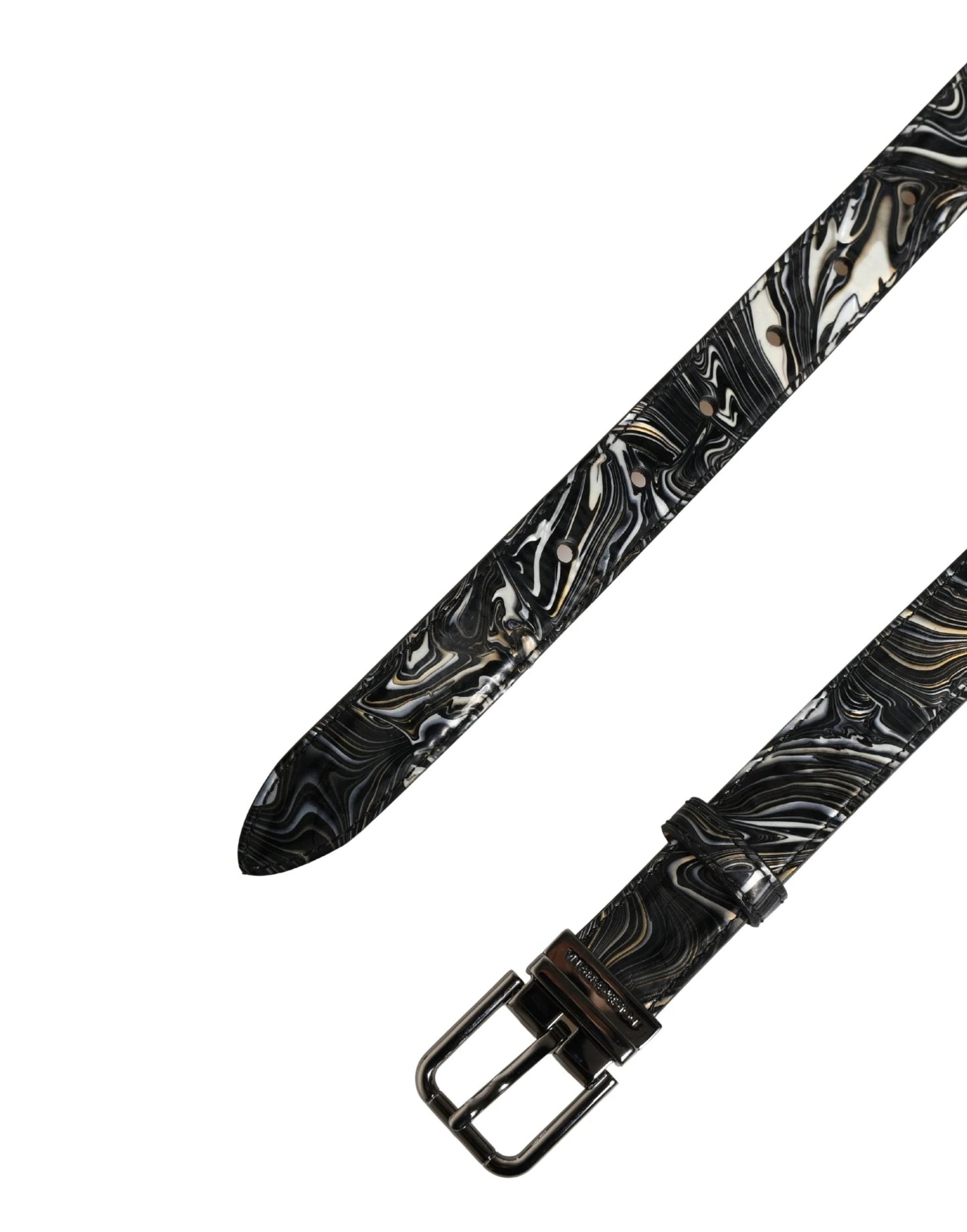 Dolce & Gabbana Men Black Marble Leather Metal Buckle Belt by Dolce & Gabbana