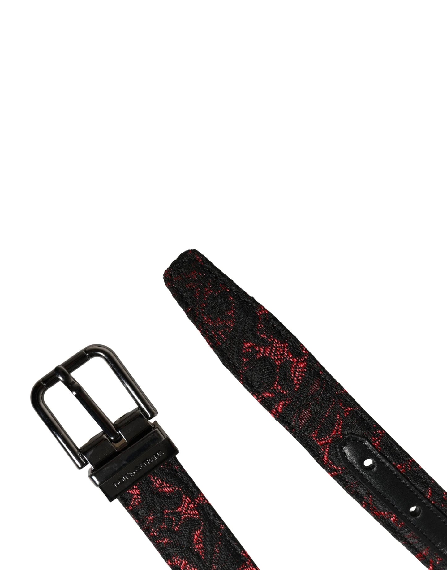 Dolce & Gabbana Black Red Polyester Silver Metal Buckle Belt by Dolce & Gabbana