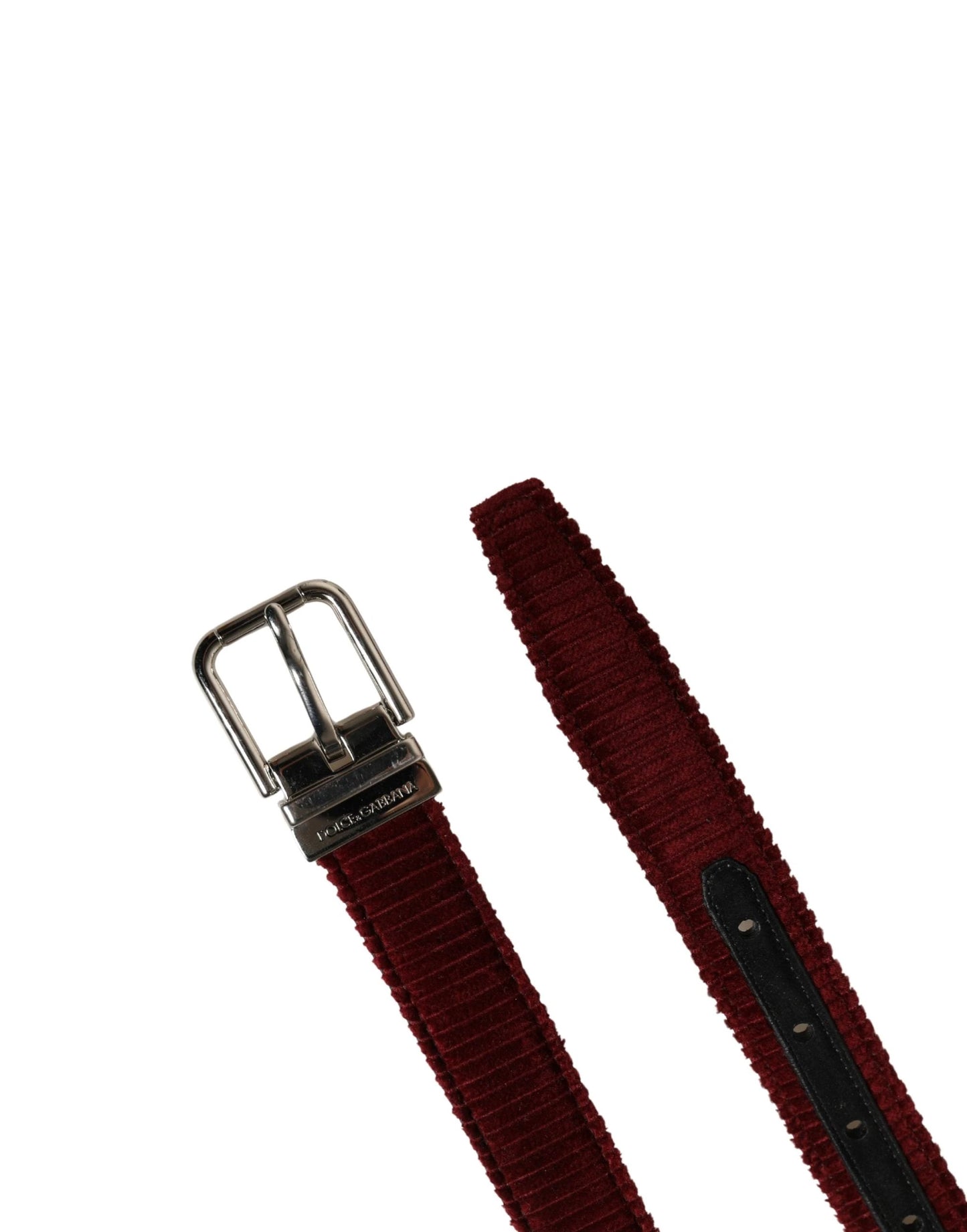 Dolce & Gabbana Men Red Velvet Leather Metal Buckle Belt by Dolce & Gabbana