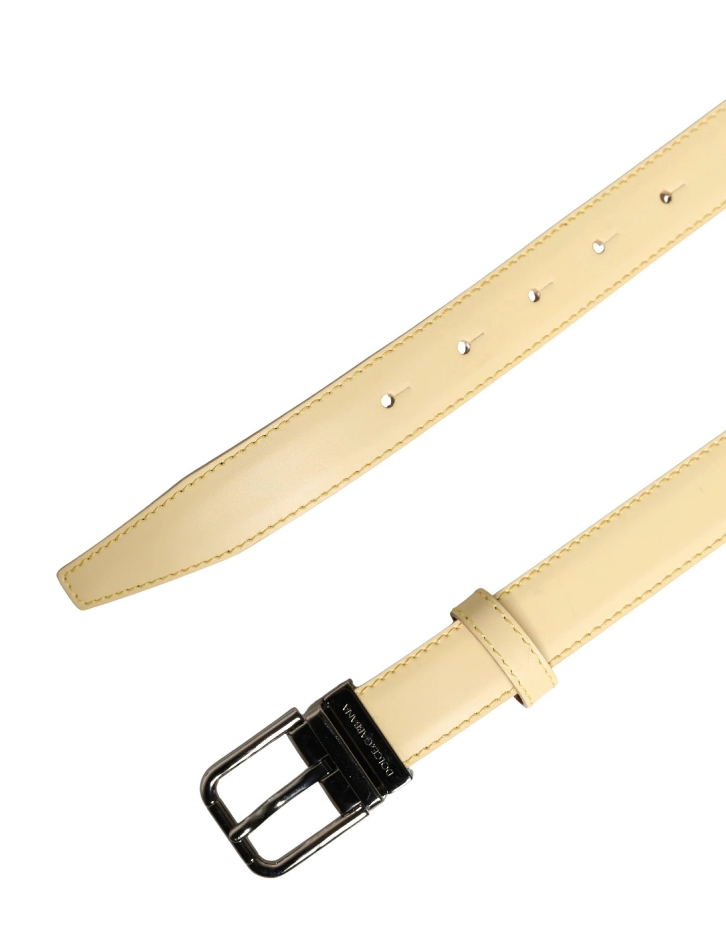 Dolce & Gabbana Men Yellow Classic Leather Metal Buckle Belt by Dolce & Gabbana