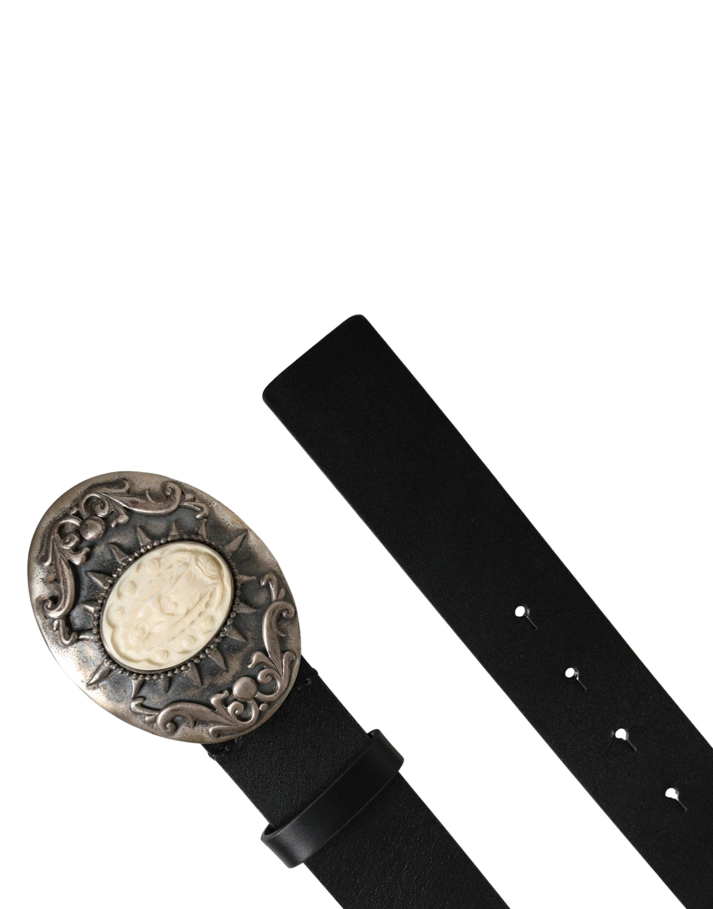 Dolce & Gabbana Black Calf Leather Ornate Metal Buckle Belt by Dolce & Gabbana