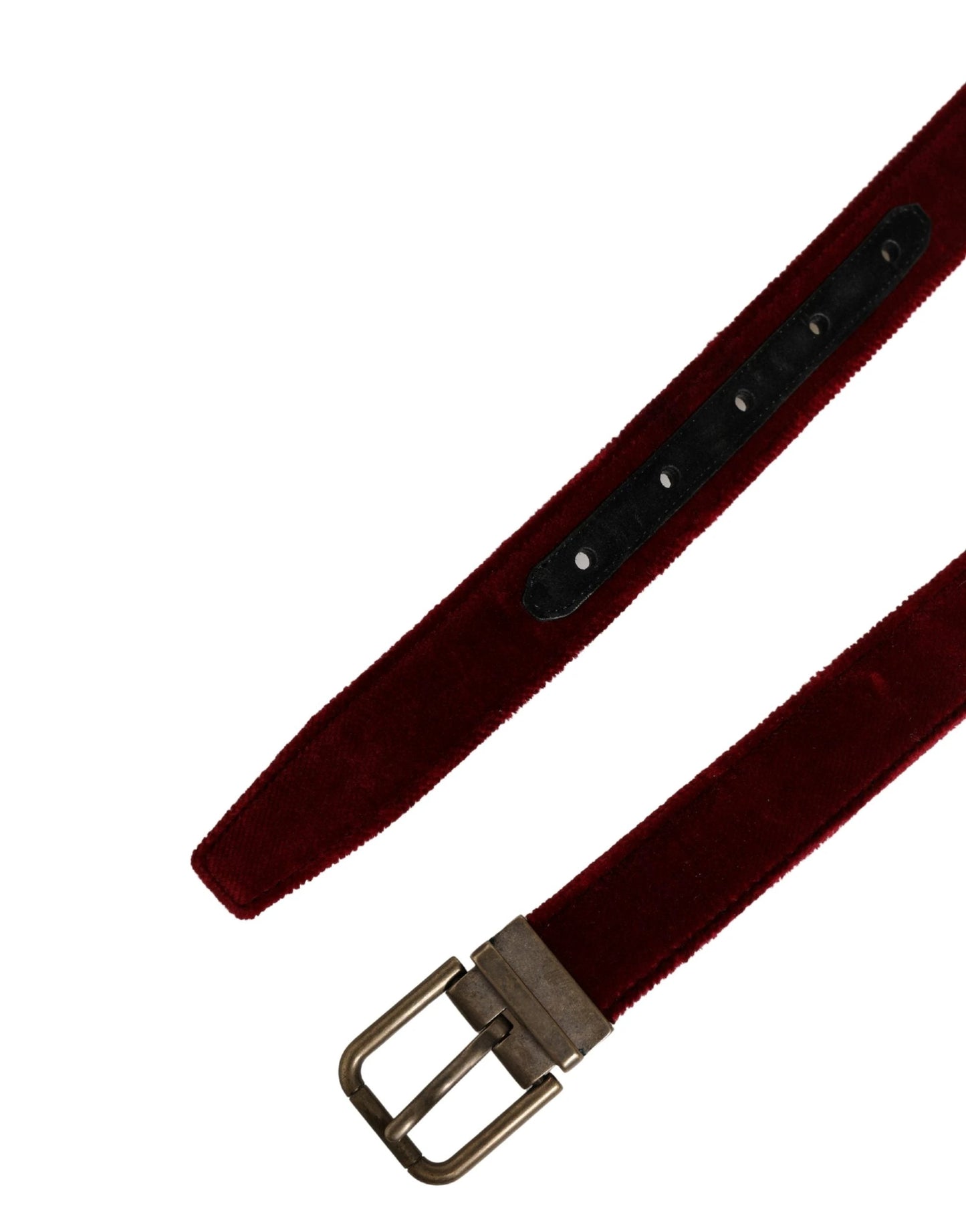 Dolce & Gabbana Men Burgundy Velvet Cotton Metal Buckle Belt by Dolce & Gabbana