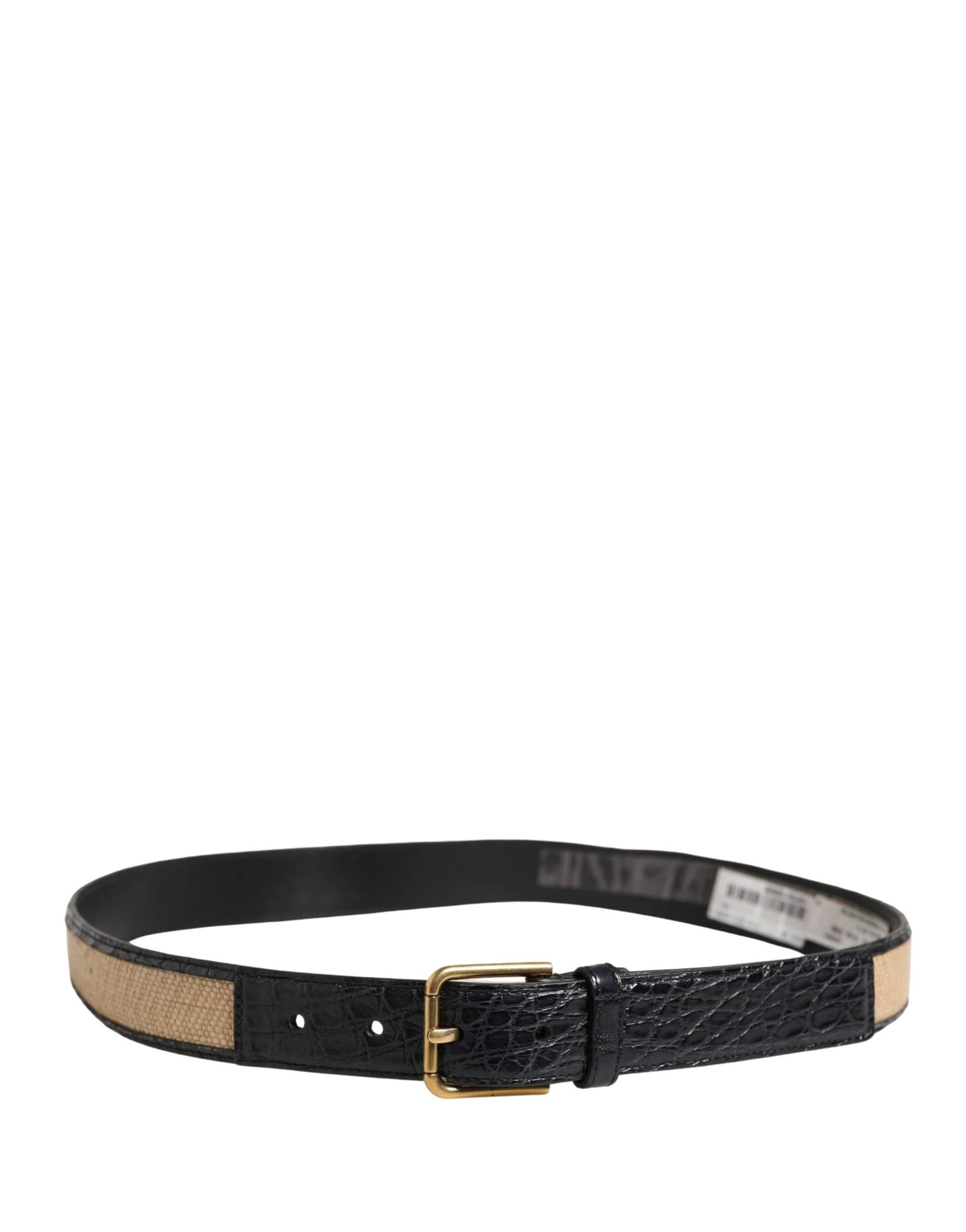 Dolce & Gabbana Men Beige Braided Leather Metal Buckle Belt by Dolce & Gabbana