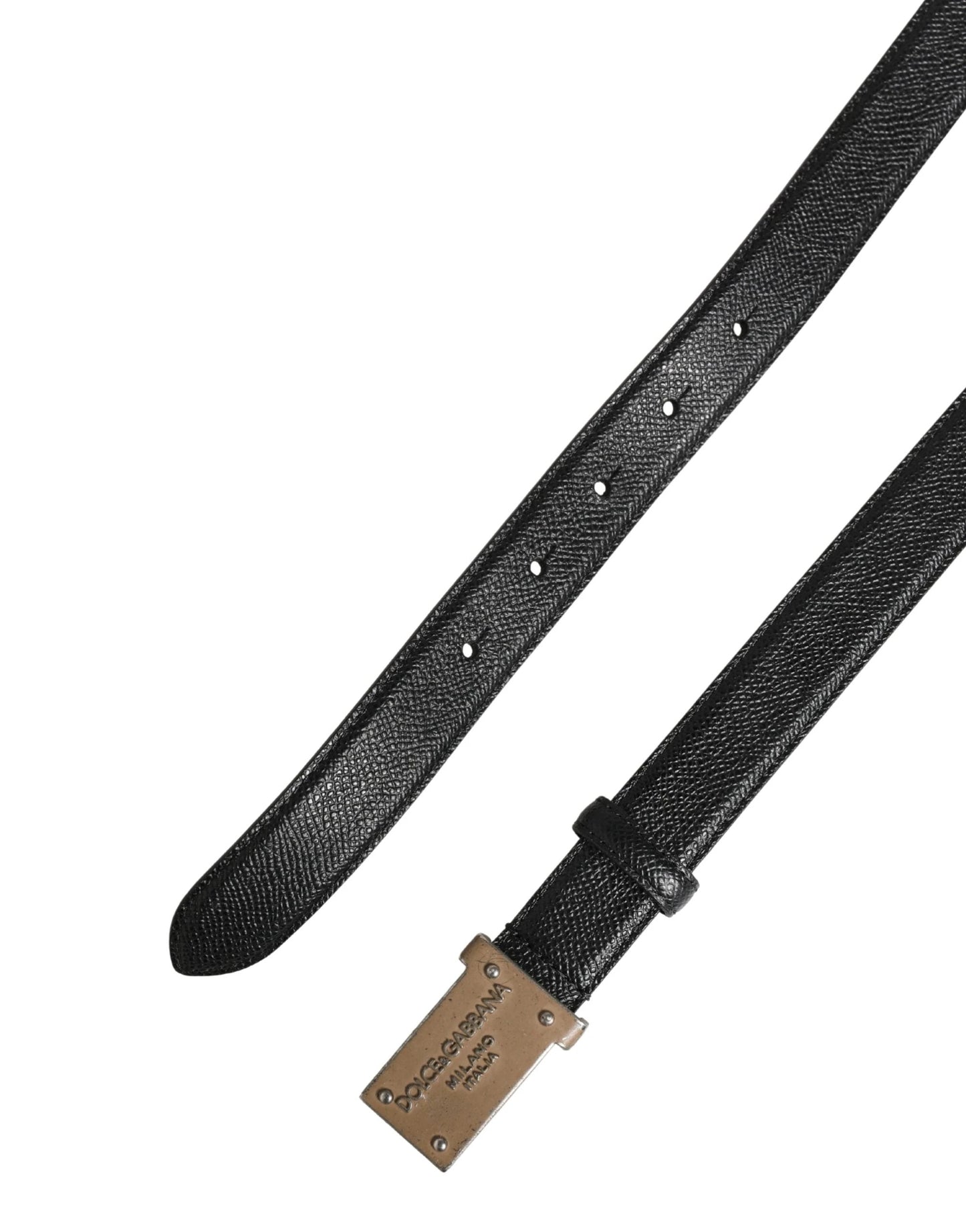 Dolce & Gabbana Men Black Calf Leather Logo Metal Buckle Belt by Dolce & Gabbana
