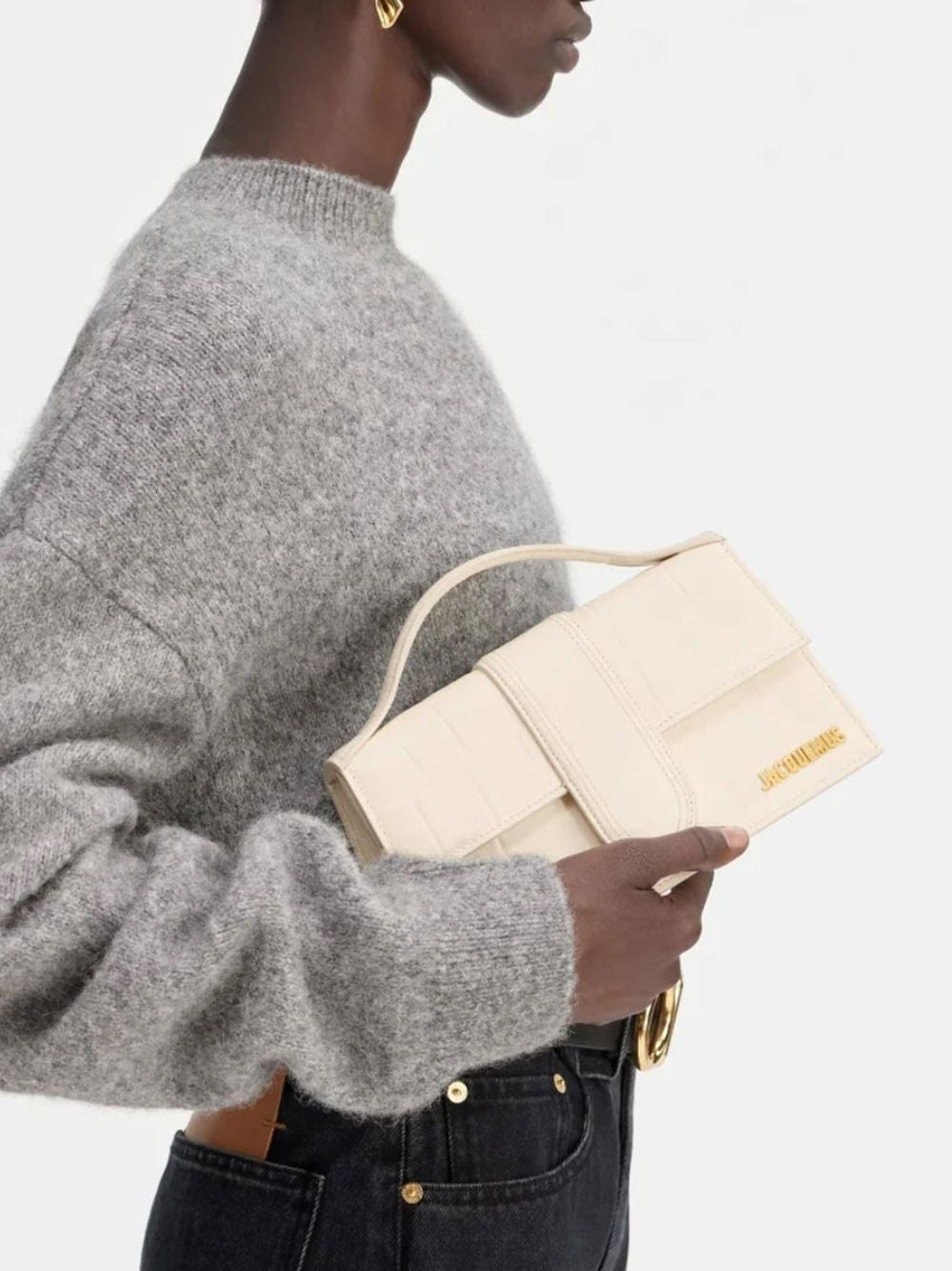Jacquemus Le Grand Bambino – Sac Cuir Embossé Blanc Ivoire | HBPS Fashion