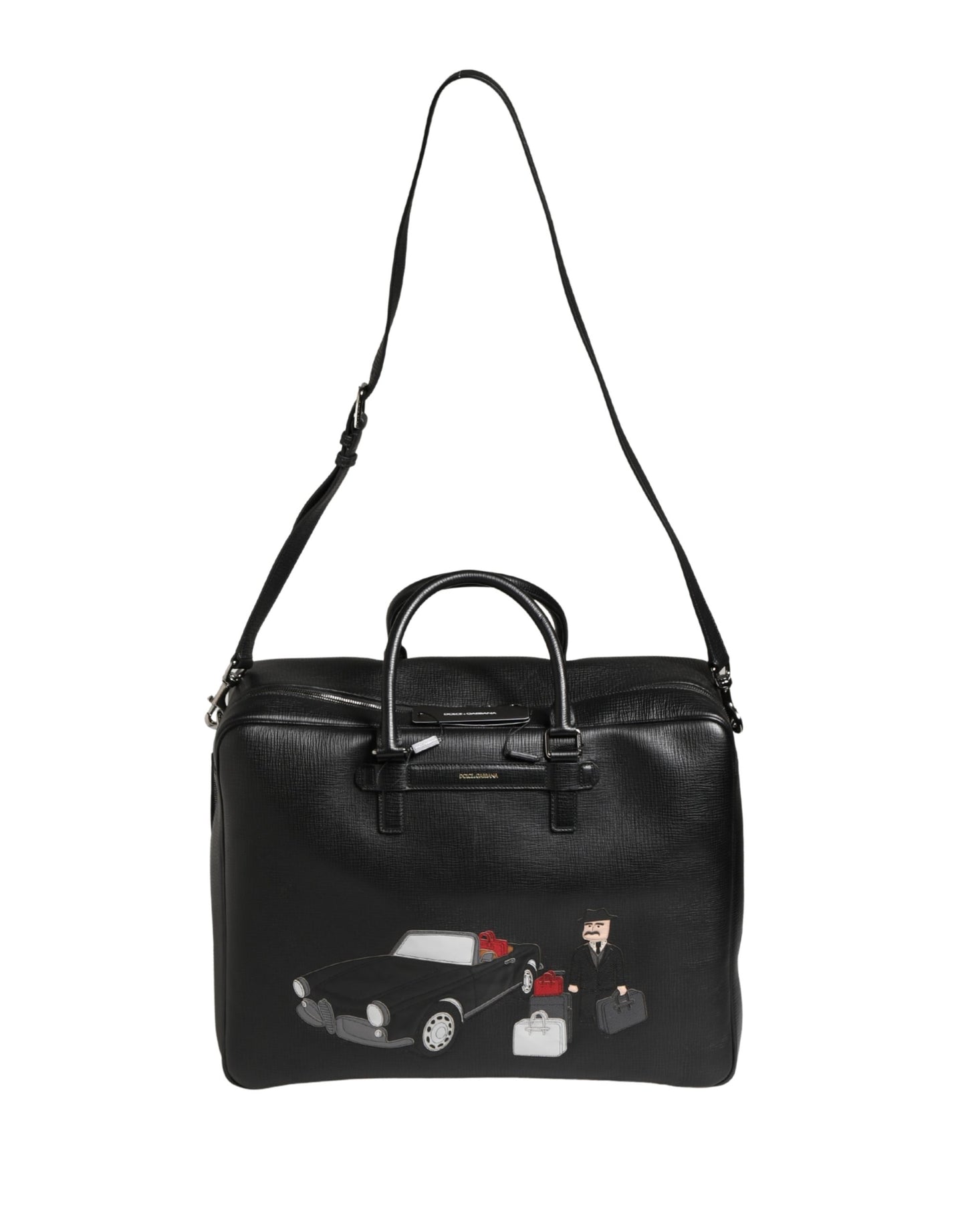 Dolce & Gabbana Mediterraneo Weekender Sac Voyage En Cuir De Veau Noir Avec Appliqué Logo