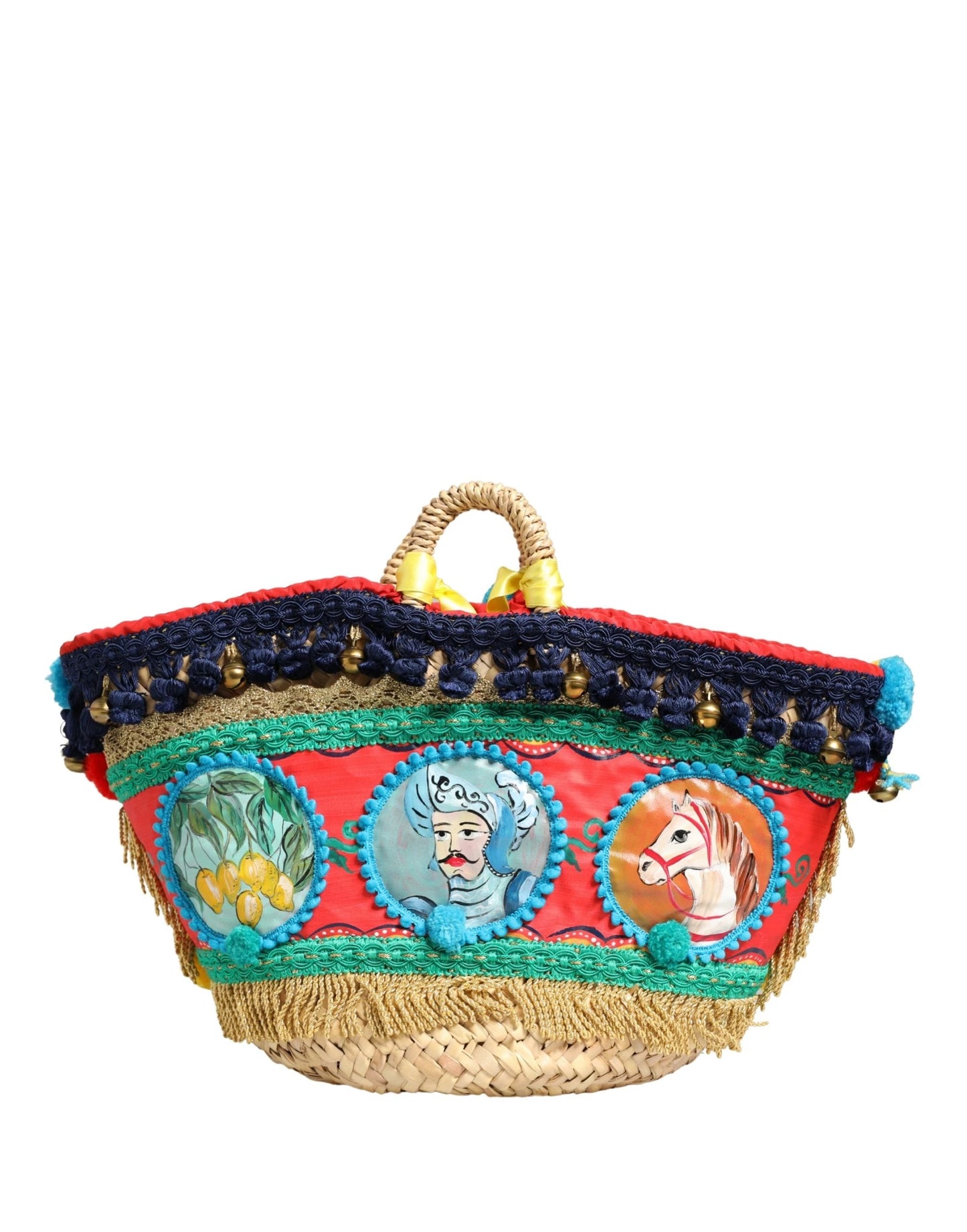 Dolce & Gabbana Multicolor Woven Straw Basket Embellished Sicily Bag by Dolce & Gabbana