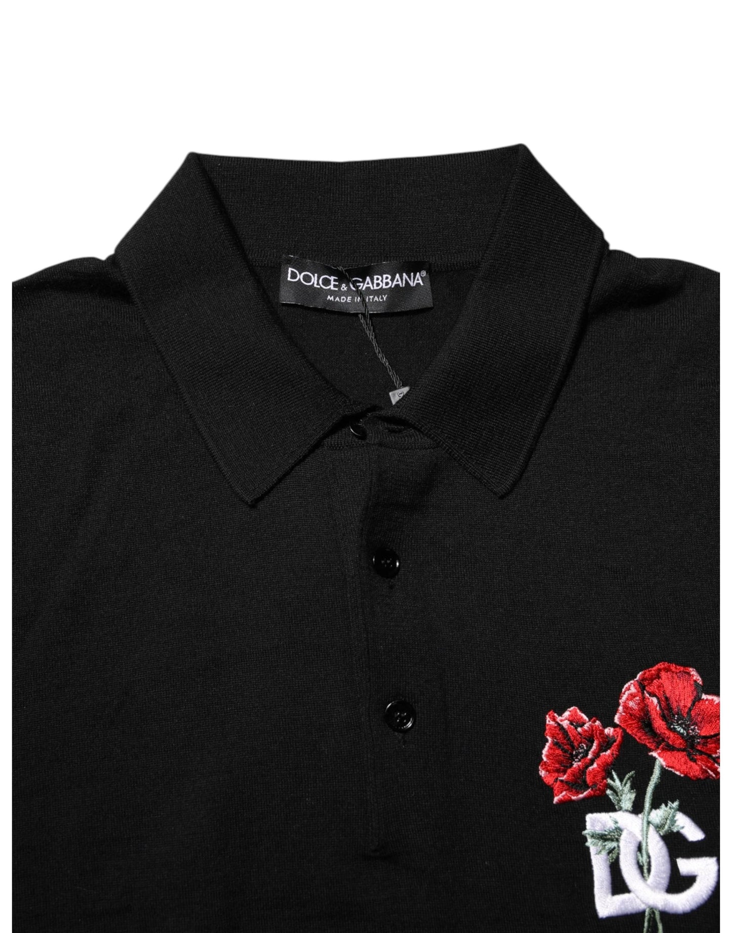 Dolce & Gabbana Black Wool Logo Floral Short Sleeve T-shirt by Dolce & Gabbana