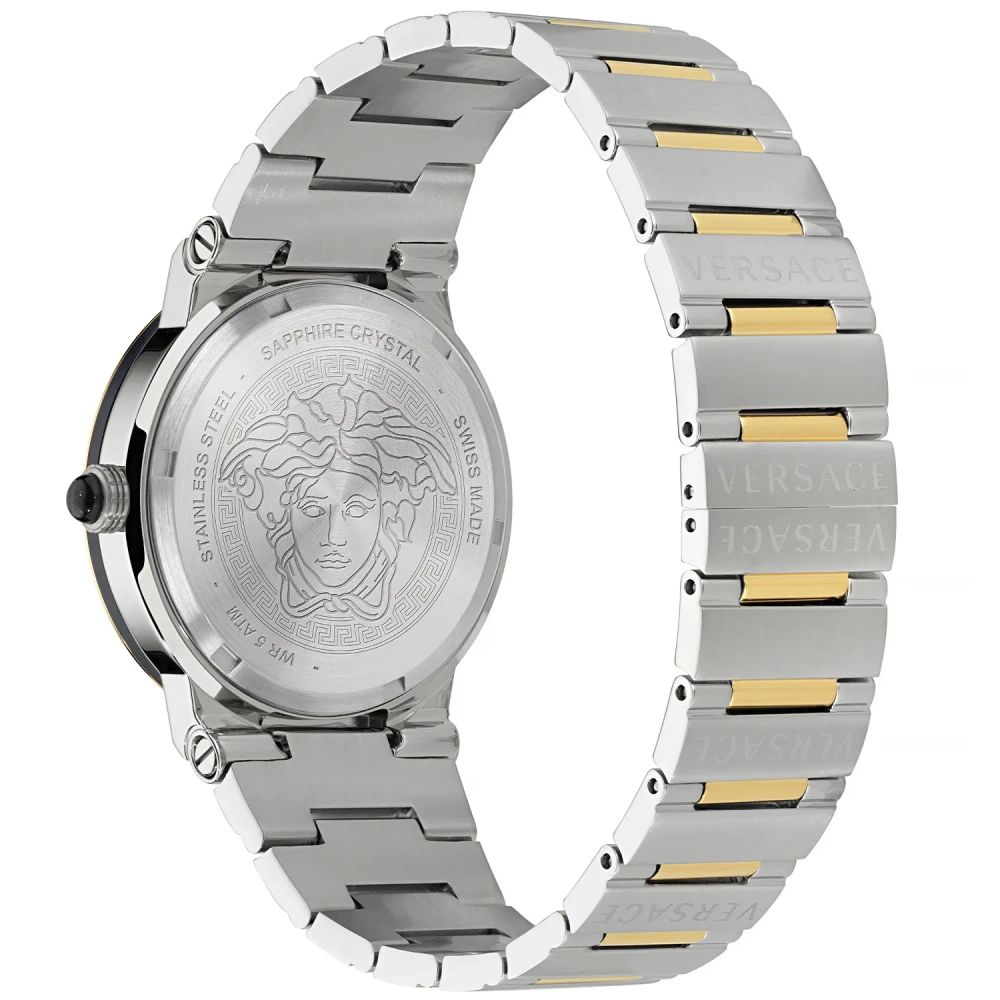 Montre Versace Greca Logo Moonphase – Acier Inoxydable Gris, Cadran Bleu, Phase de Lune | HBPS Fashion