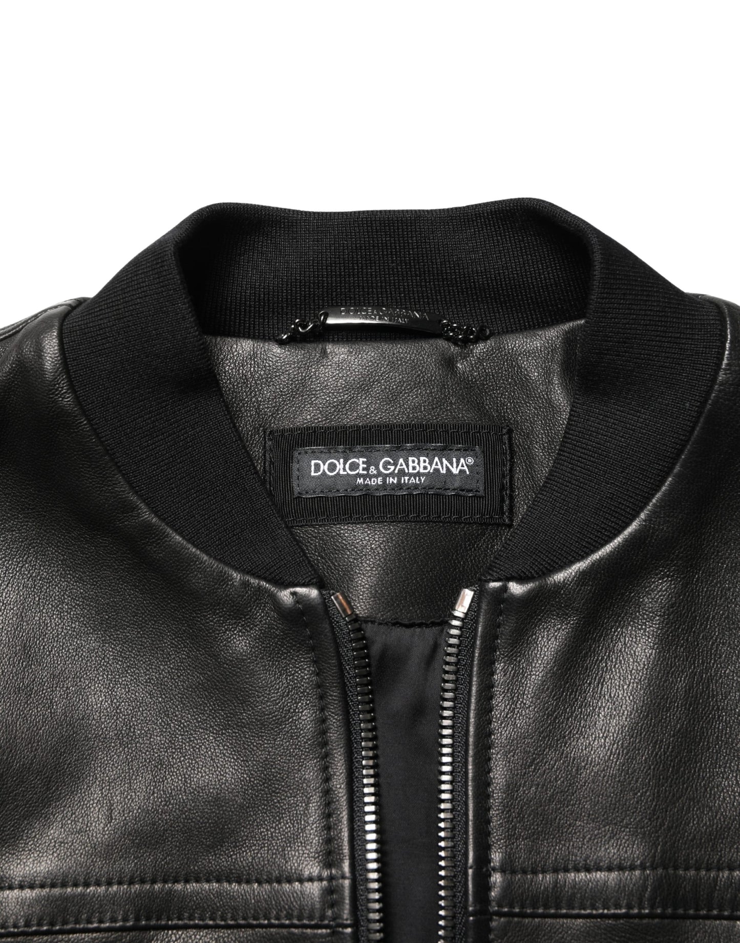 Dolce & Gabbana Black Lamb Leather Full Zip Biker Jacket