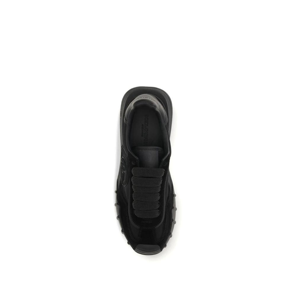 Dolce & Gabbana Black Calf Leather Bos Taurus Athletic Sneakers