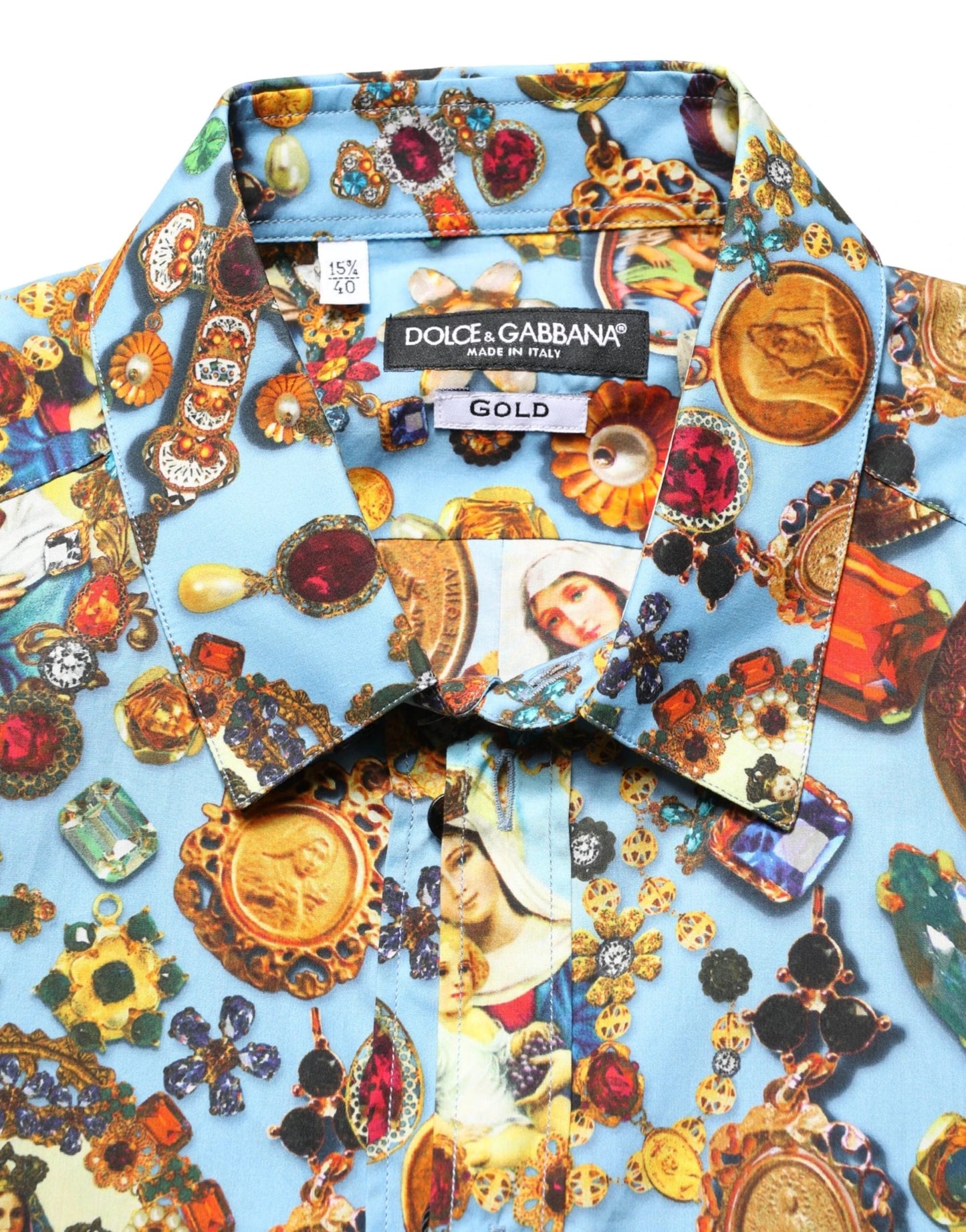 Dolce & Gabbana Blue Cotton Jewel Print Button Down GOLD Shirt by Dolce & Gabbana