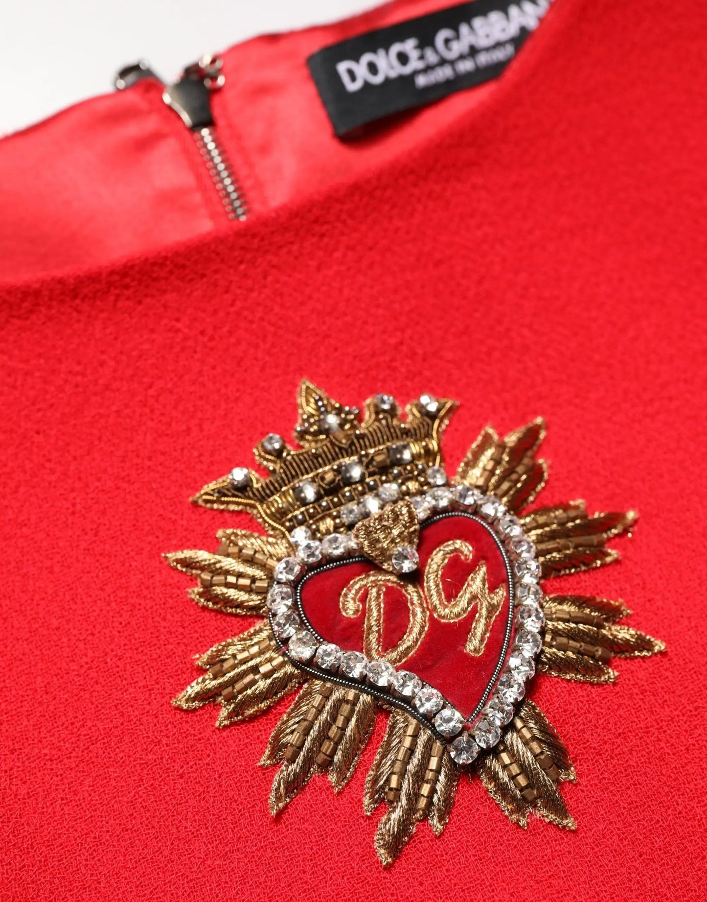 Dolce & Gabbana Red Heart Emmbellished Wool Mini Dress by Dolce & Gabbana