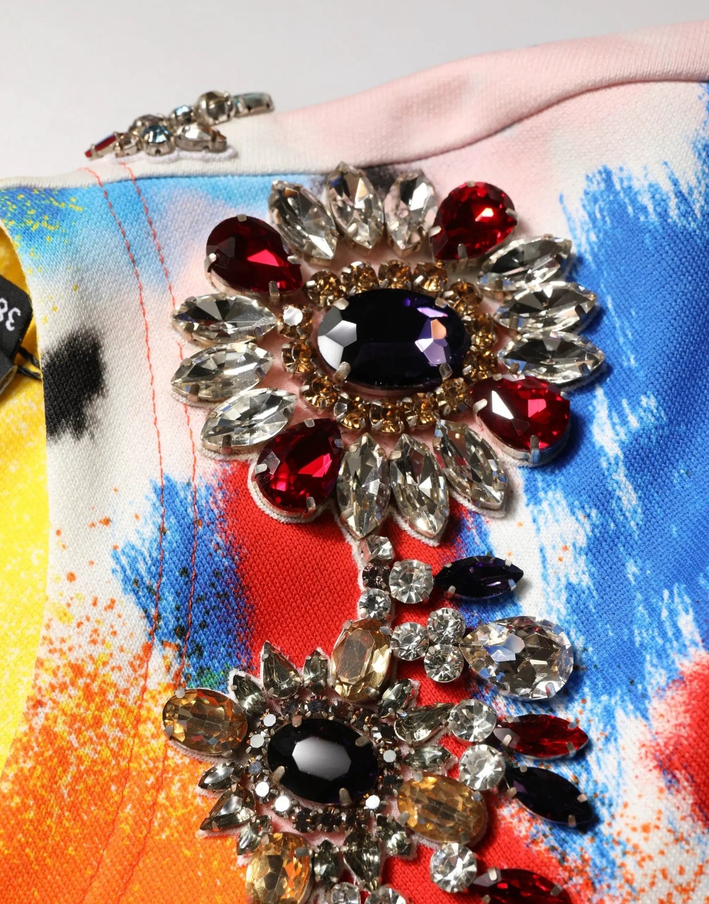 Dolce & Gabbana Multicolor Graffiti Crystals Crop Jersey Top by Dolce & Gabbana
