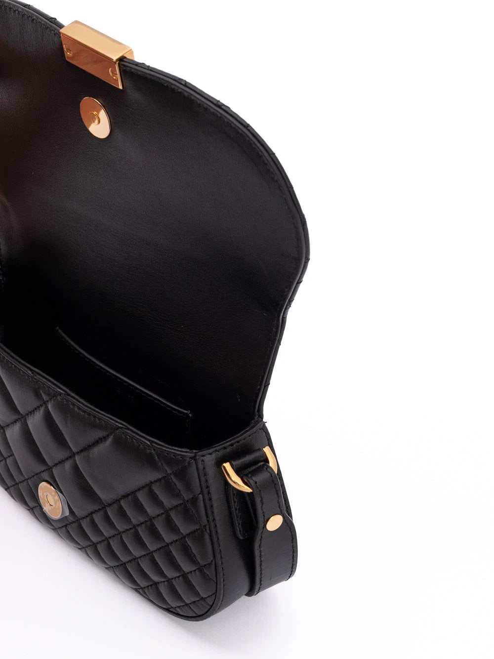 Versace Black Leather Quilted Shoulder Strap Bag by Versace