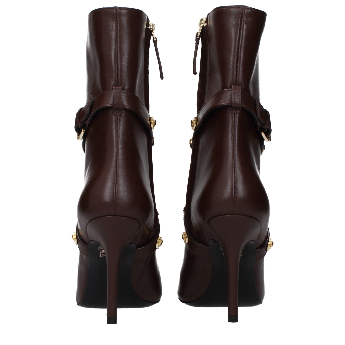 Versace – Bottines en Cuir Marron à Bout Pointu et Talon 9 cm | Zip