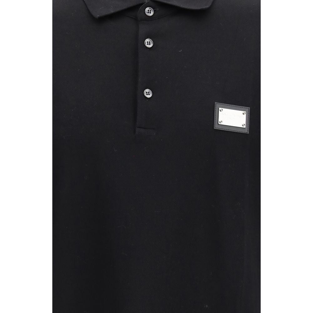 Dolce & Gabbana Polo Homme Noir — Piqué Coton, Plaque Métal Logo & Manches Courtes | SS26