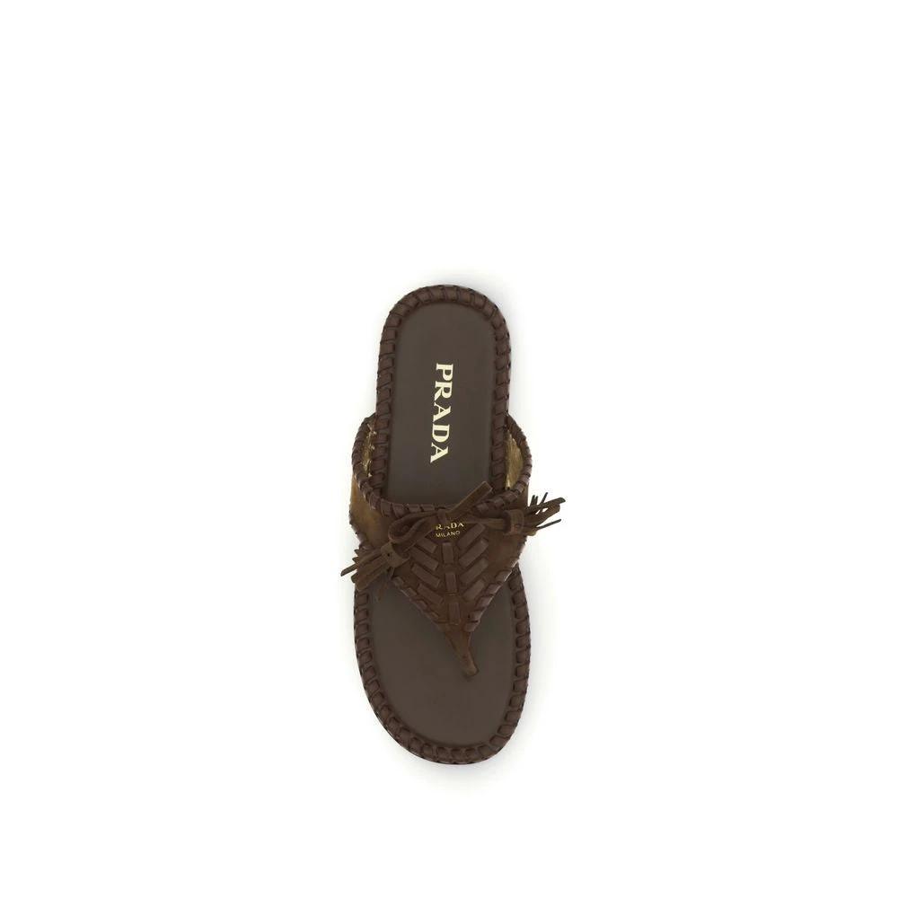 Prada Brown Calf Leather Bos Taurus Sandals by Prada