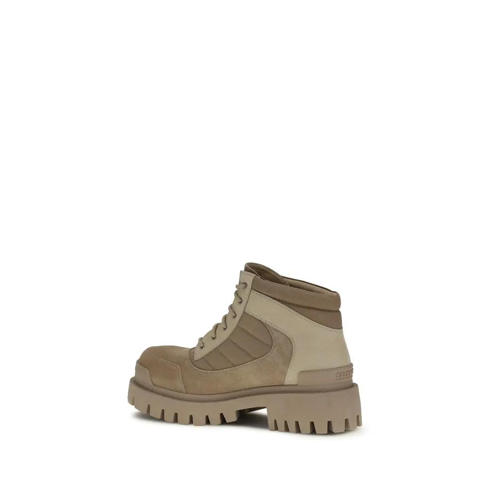 Balenciaga Beige Cotton Lace-Up Boots by Balenciaga