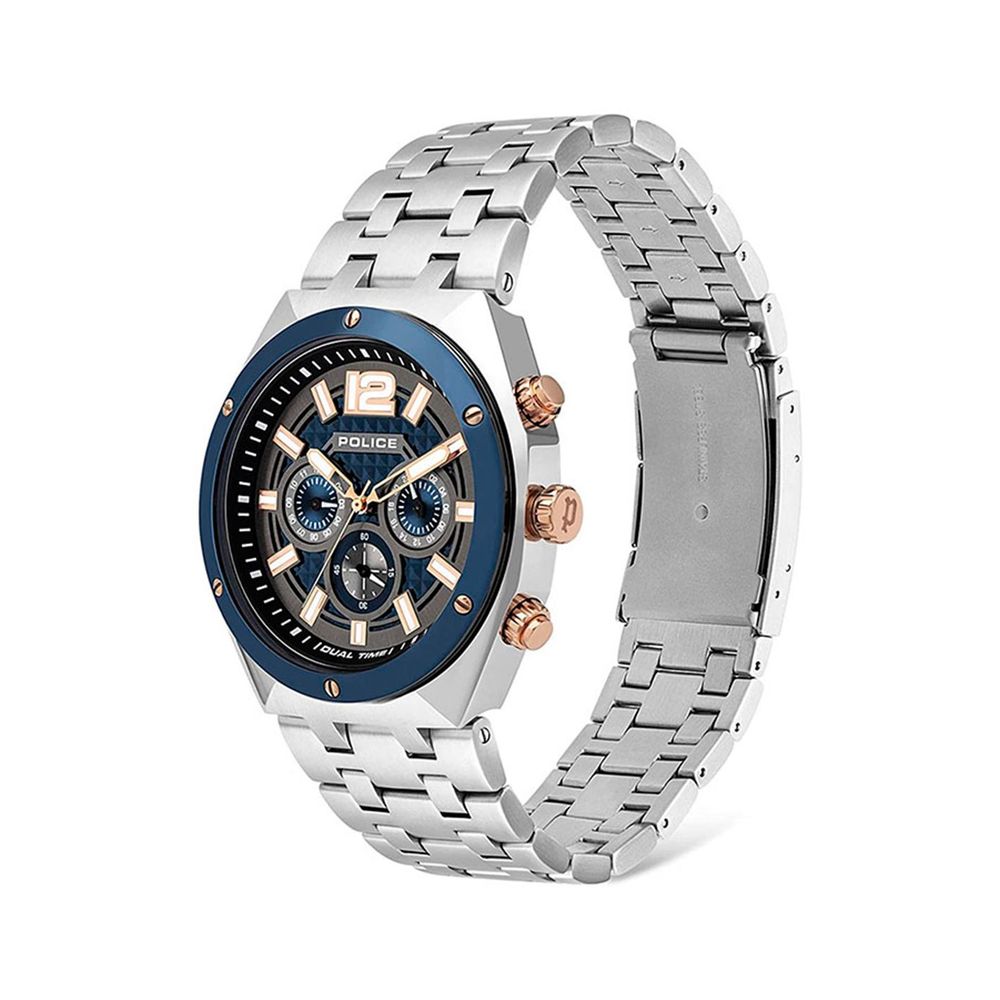 Police – Montre Kediri Dual Time | Acier Inoxydable Gris | Cadran Bleu 46,2mm