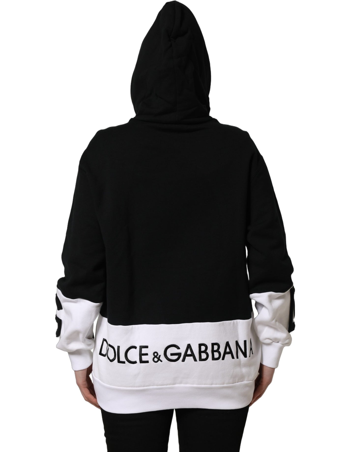Dolce & Gabbana – Sweat à Capuche Noir & Blanc | Appliqués Logo | Patches Poitrine & Manches | Femme