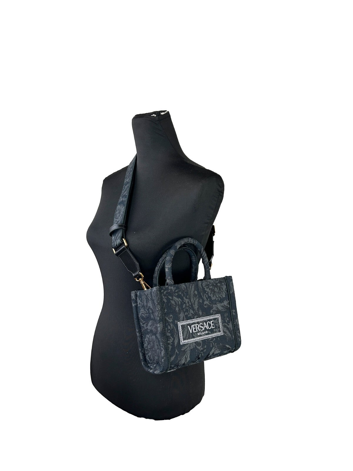 Sac cabas Versace femme Athena Extra Small en jacquard Barocco et cuir de veau noir – VE84895347NY