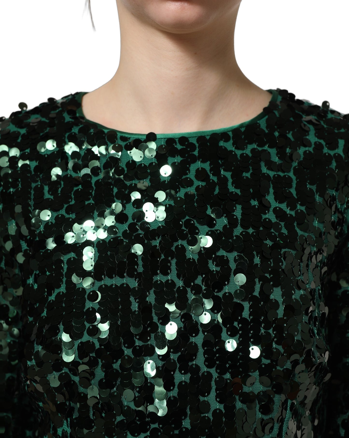 Dolce & Gabbana Crop Top Sequins – Manches Longues, Vert