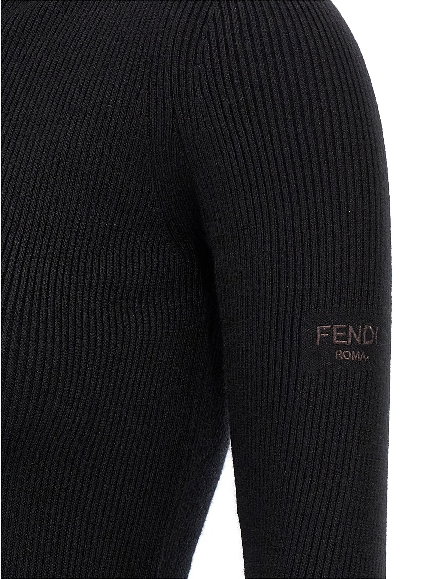 Fendi Robe Courte Femme – Laine & Soie Côtelée, Capuche, Noire