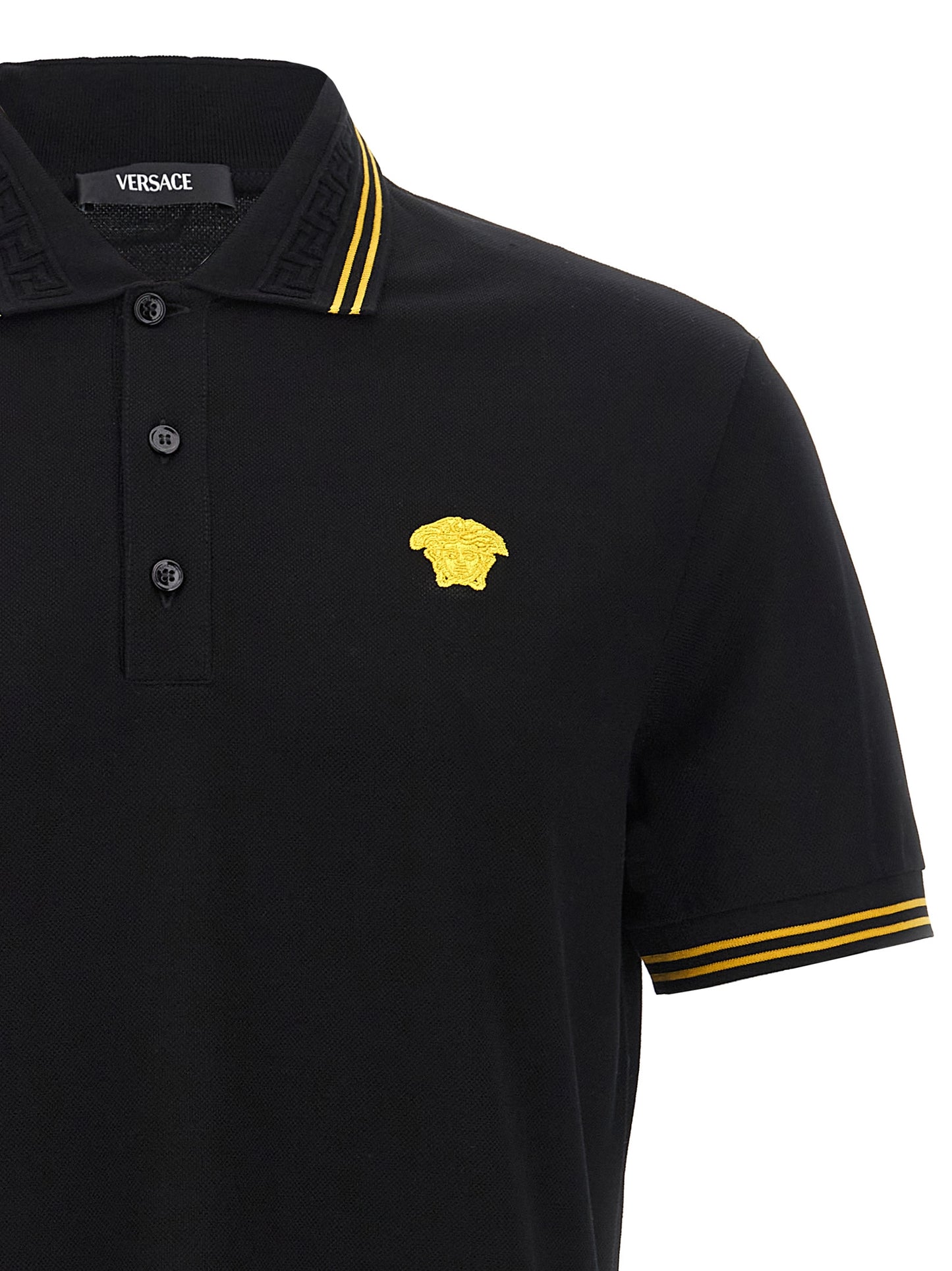 Versace Polo Homme Piqué – Col Jacquard Greca & Patch Méduse, Noir