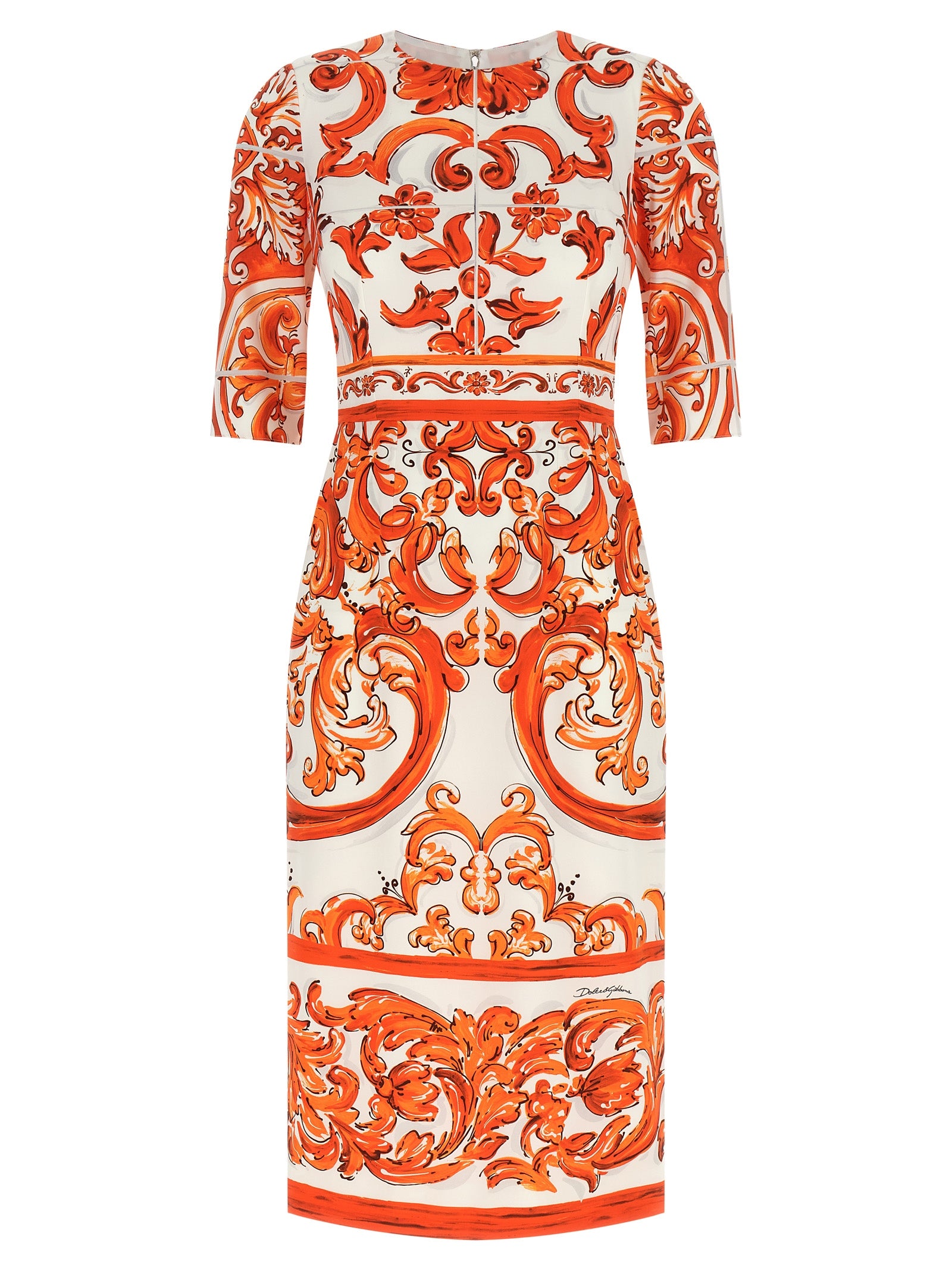 dolce and gabbana orange dress Dolce & Gabbana Robe Midi Soie Maiolica Orange