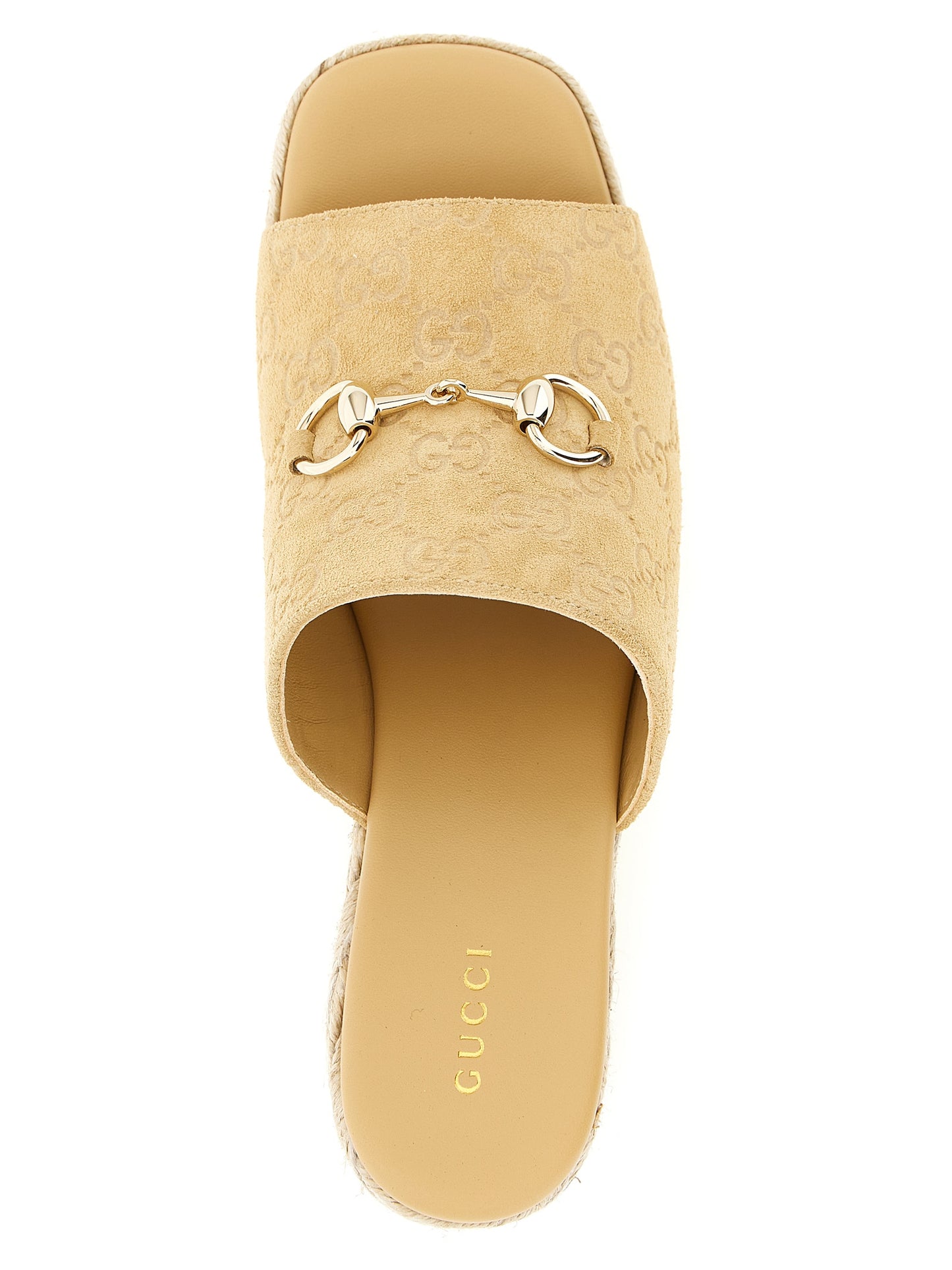 Gucci Beige Calfskin Wedge Sandals