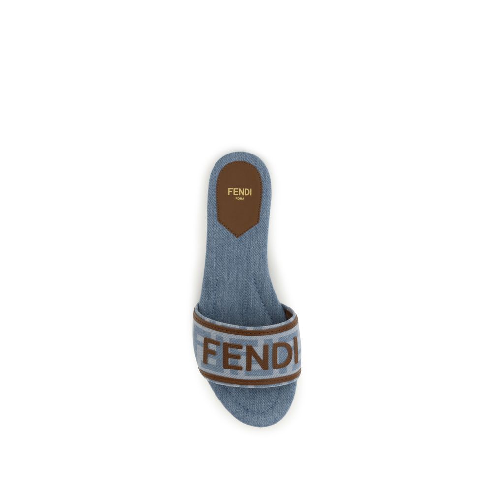 Mules Plates Femme Fendi FF Denim Bleues – Made in Italy | HBPS Fashion