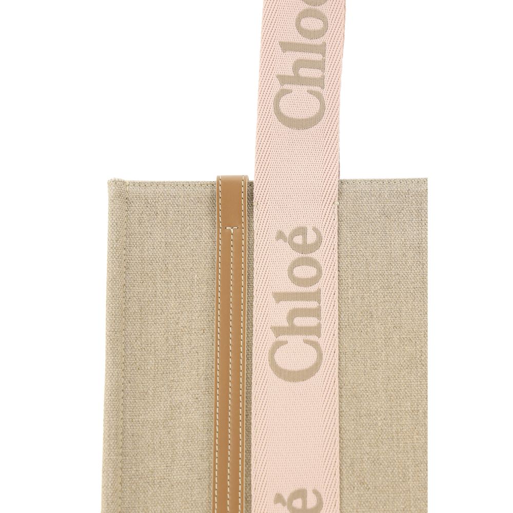 Sac porté épaule Chloé Woody en lin marron – CHCHC23AS383L1726YBB