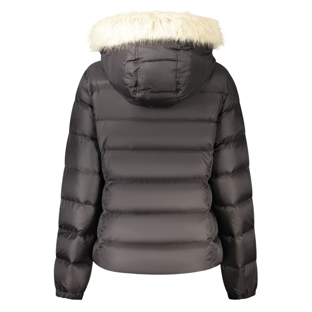 Veste longue Tommy Hilfiger femme à capuche en polyester recyclé noir – TO-48464