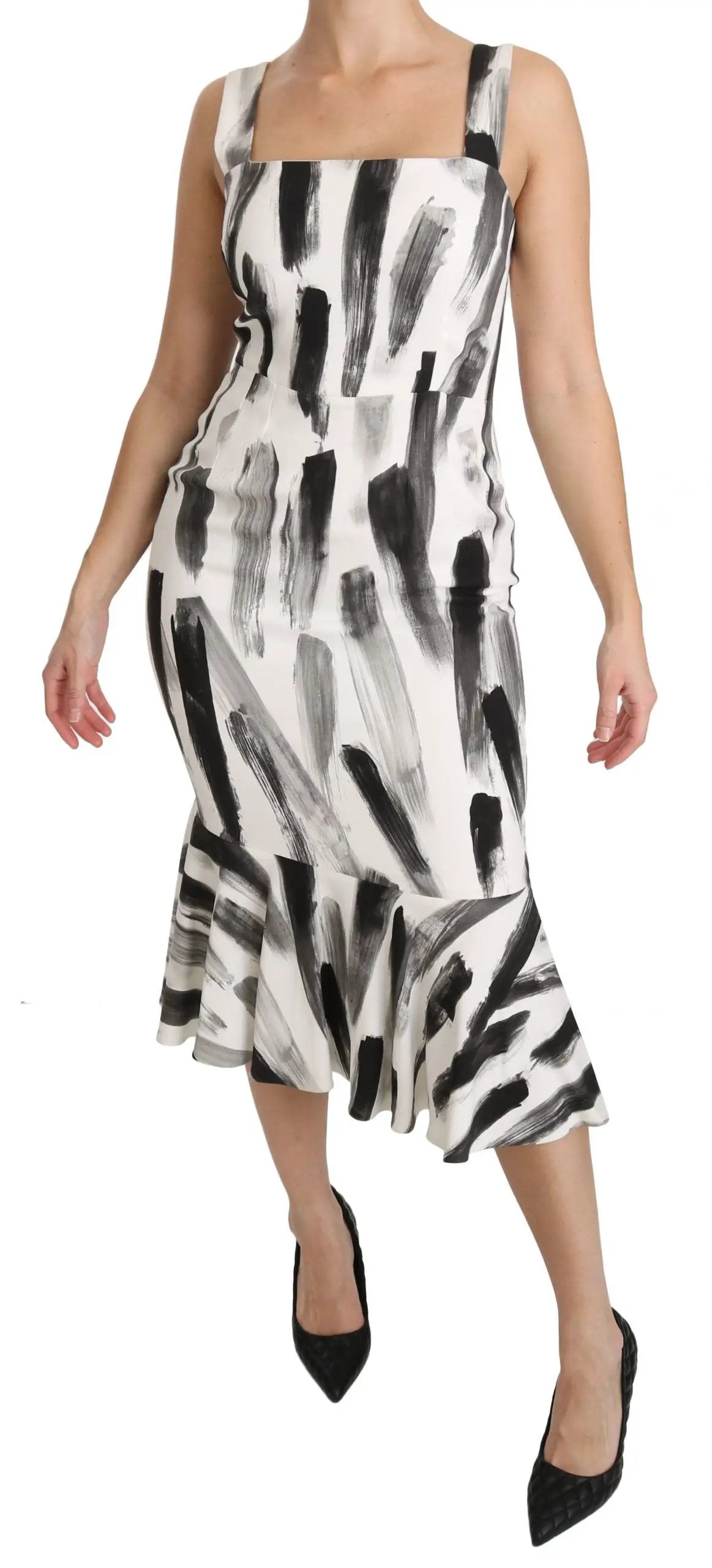 Dolce & Gabbana White Black Printed Sheath Midi Viscose Dress by Dolce & Gabbana