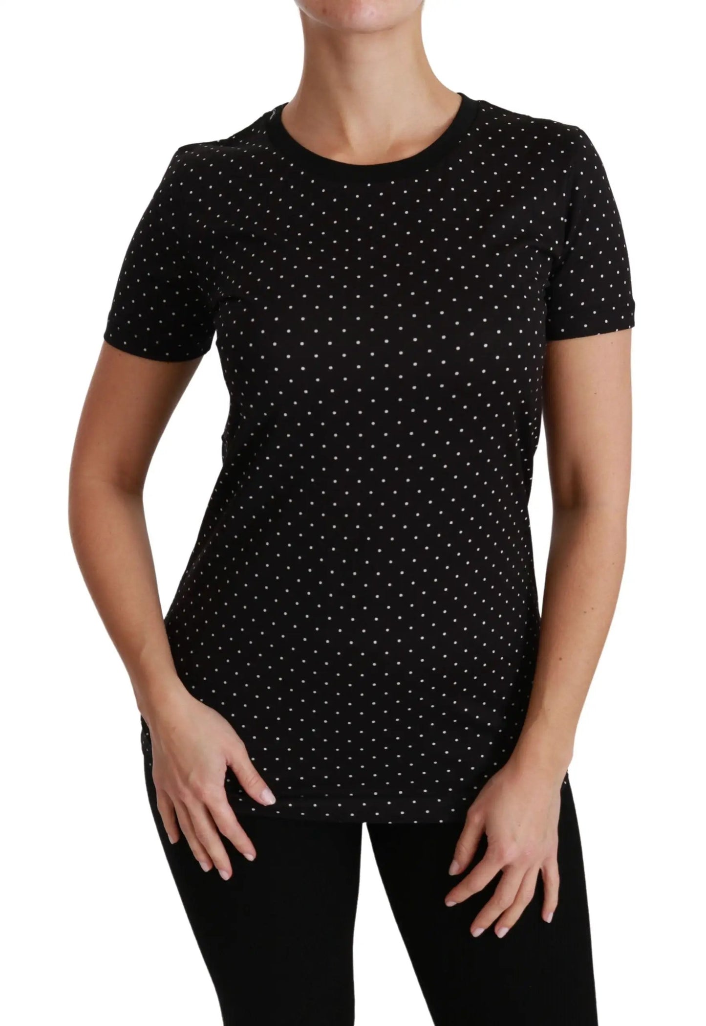 Dolce & Gabbana Black Dotted Crewneck Cotton Top T-shirt by Dolce & Gabbana