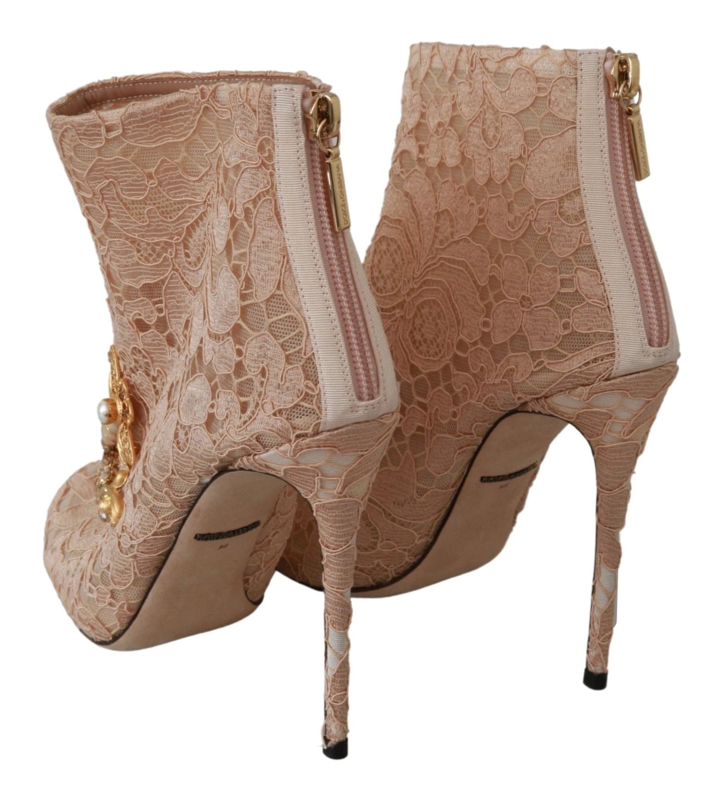 Dolce & Gabbana Pink Crystal Lace Booties Stilettos Shoes by Dolce & Gabbana