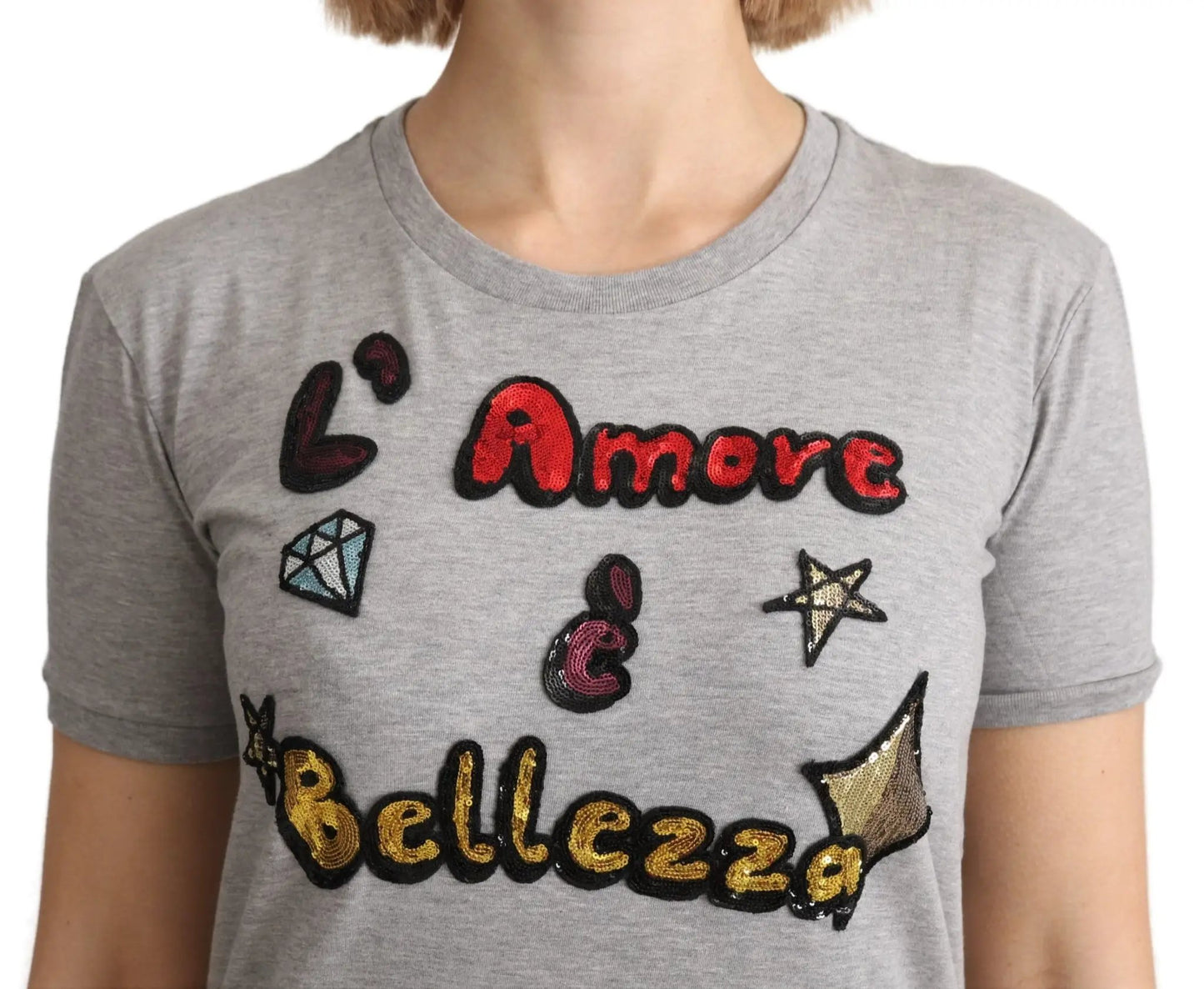 Dolce & Gabbana Gray Cotton Amore e Bellezza Top T-shirt by Dolce & Gabbana