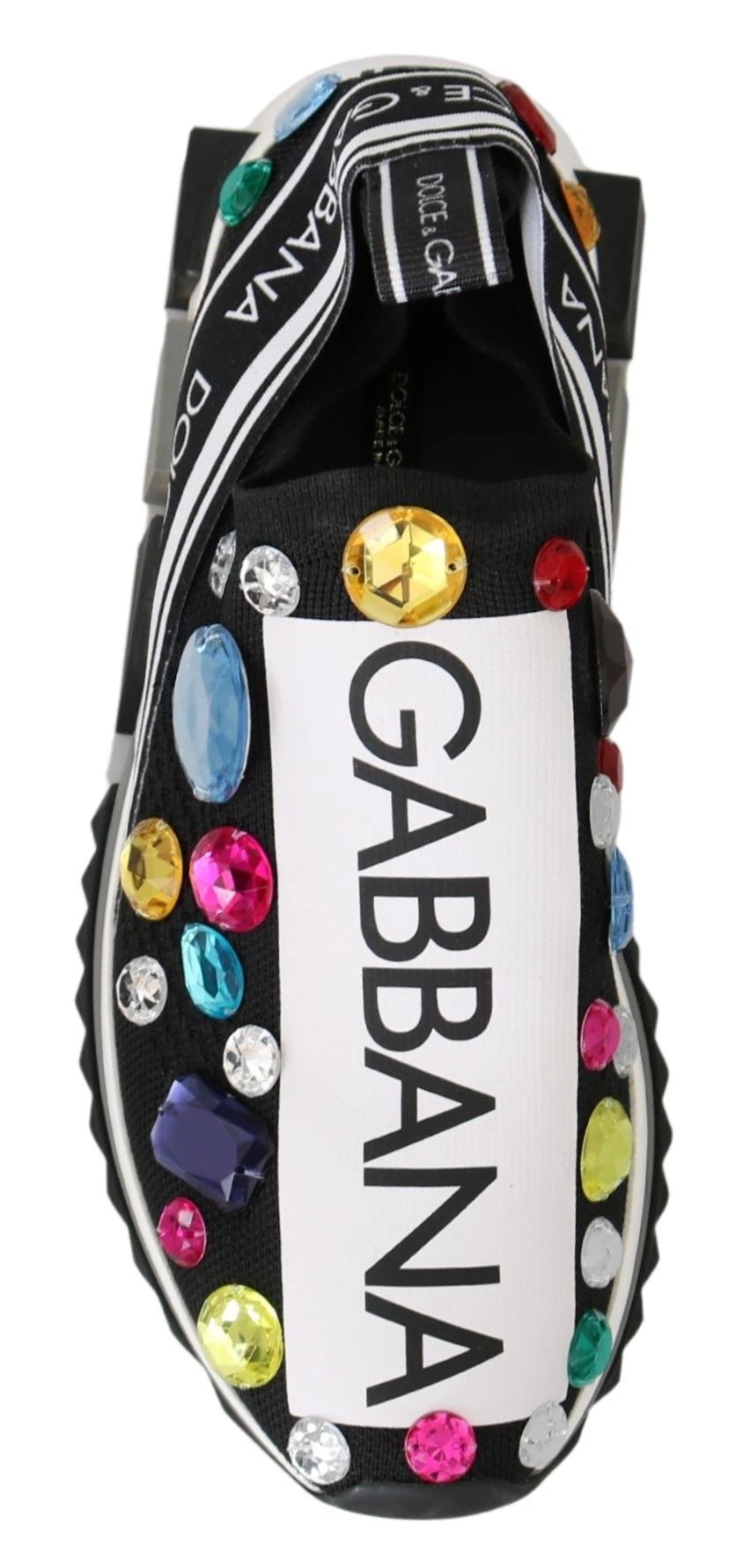 Dolce & Gabbana Black Multicolor Crystal Sneakers Shoes by Dolce & Gabbana